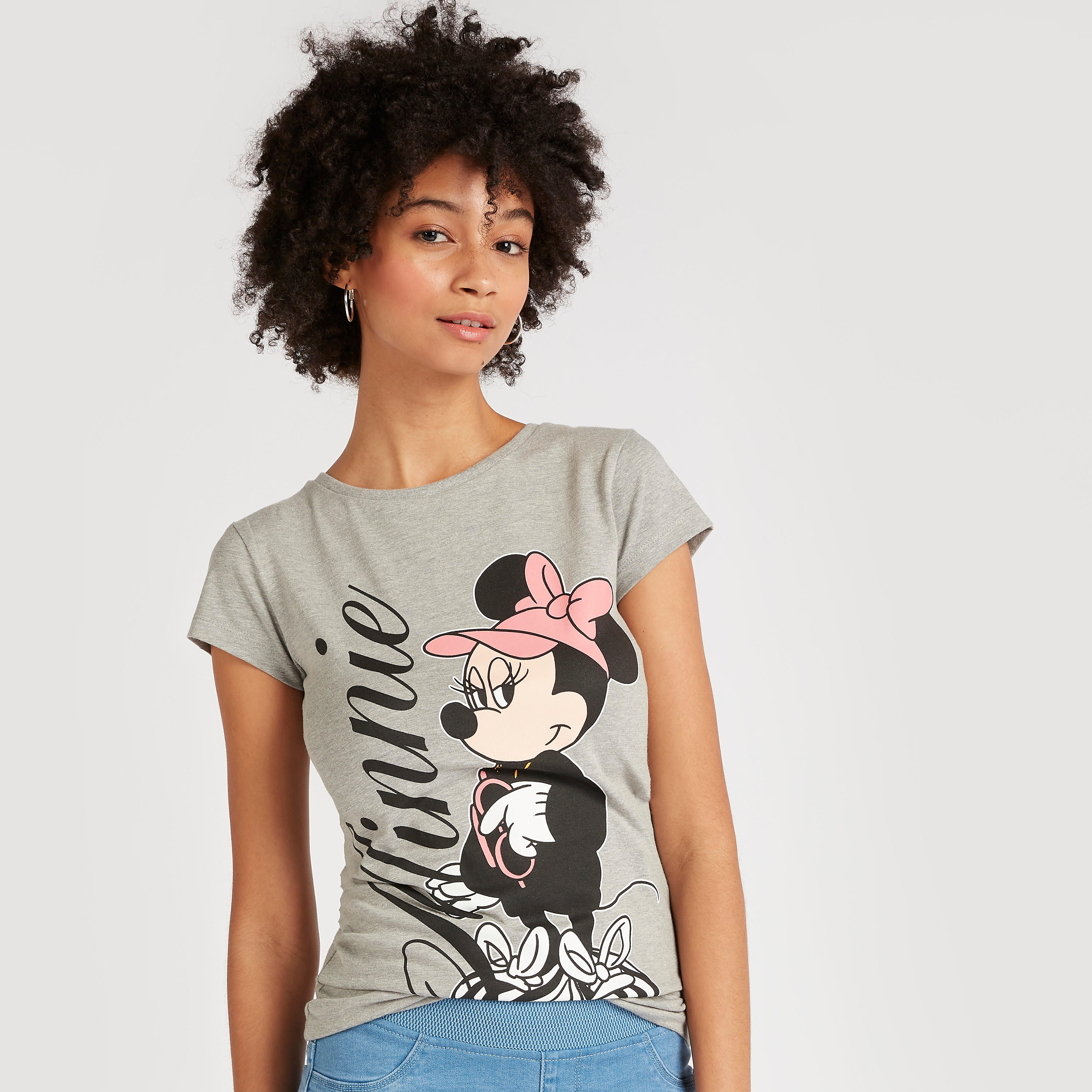 Minnie Mouse Print T-shirt with Cap Sleeves and Crew Neck-women-clothing-tshirts-image-5