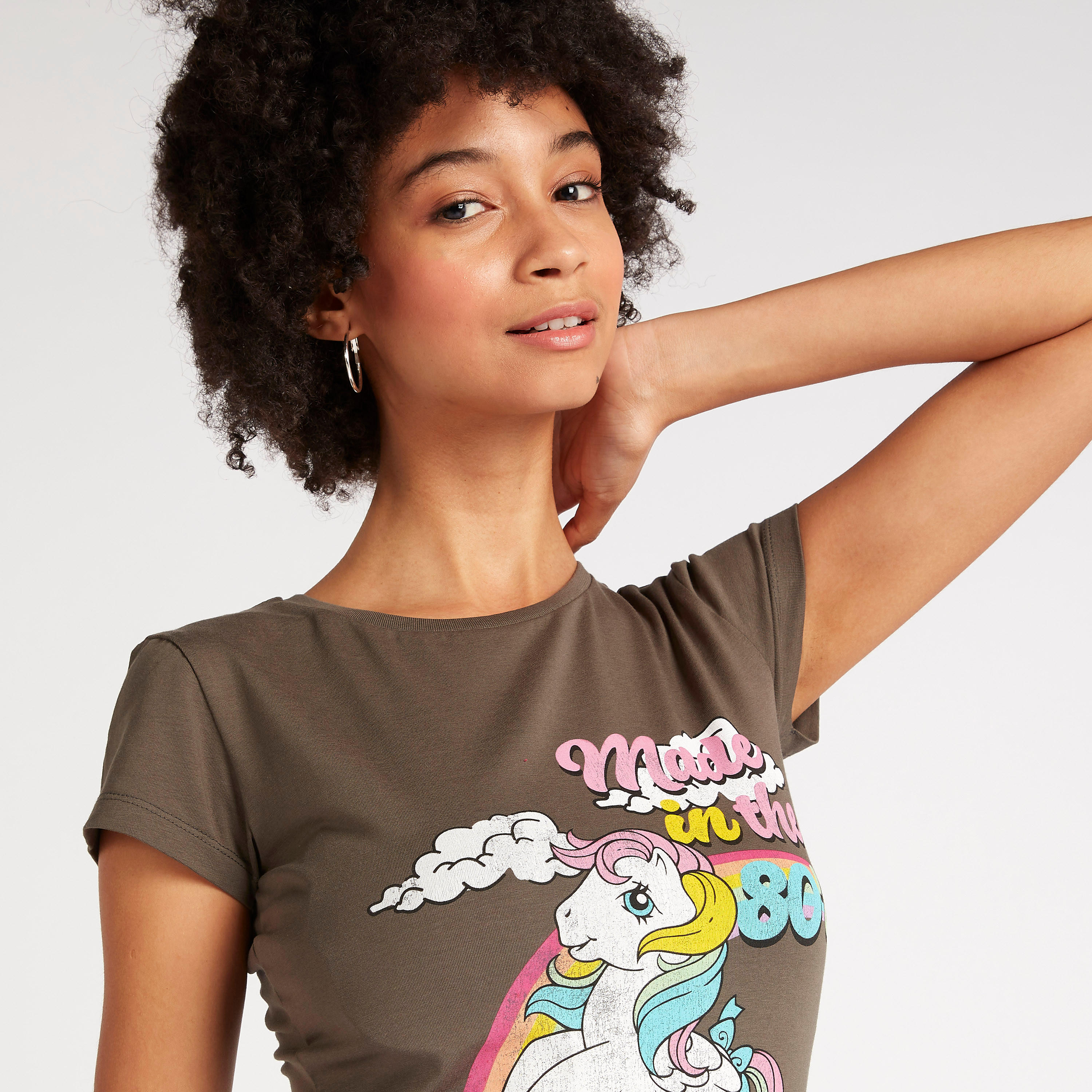 Unicorn Print Crew Neck T-shirt with Cap Sleeves-women-clothing-tshirts-image-5