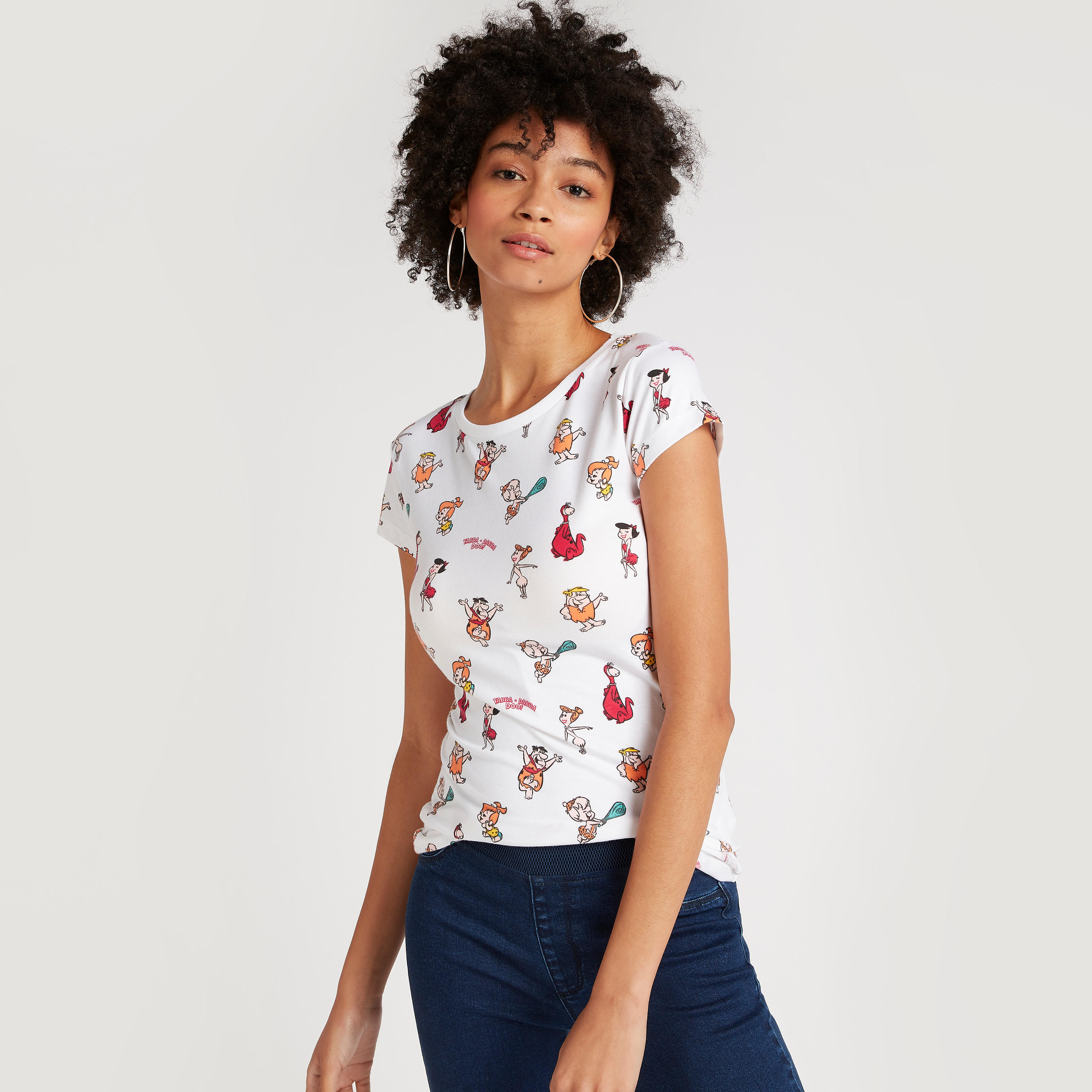 تيشيرت بياقة مستديرة وأكمام كاب وطبعات-women-clothing-tshirts-image-1