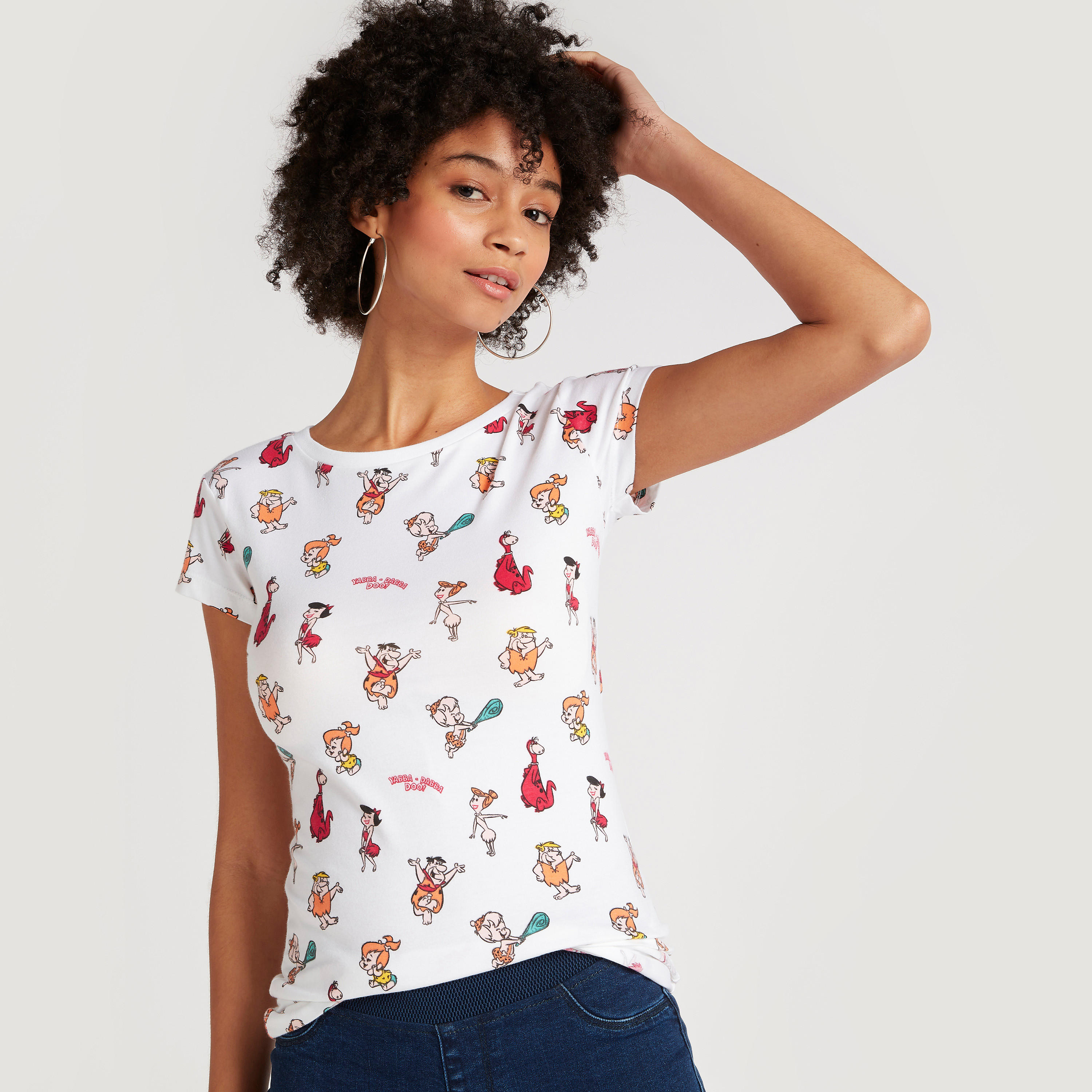 تيشيرت بياقة مستديرة وأكمام كاب وطبعات-women-clothing-tshirts-image-4