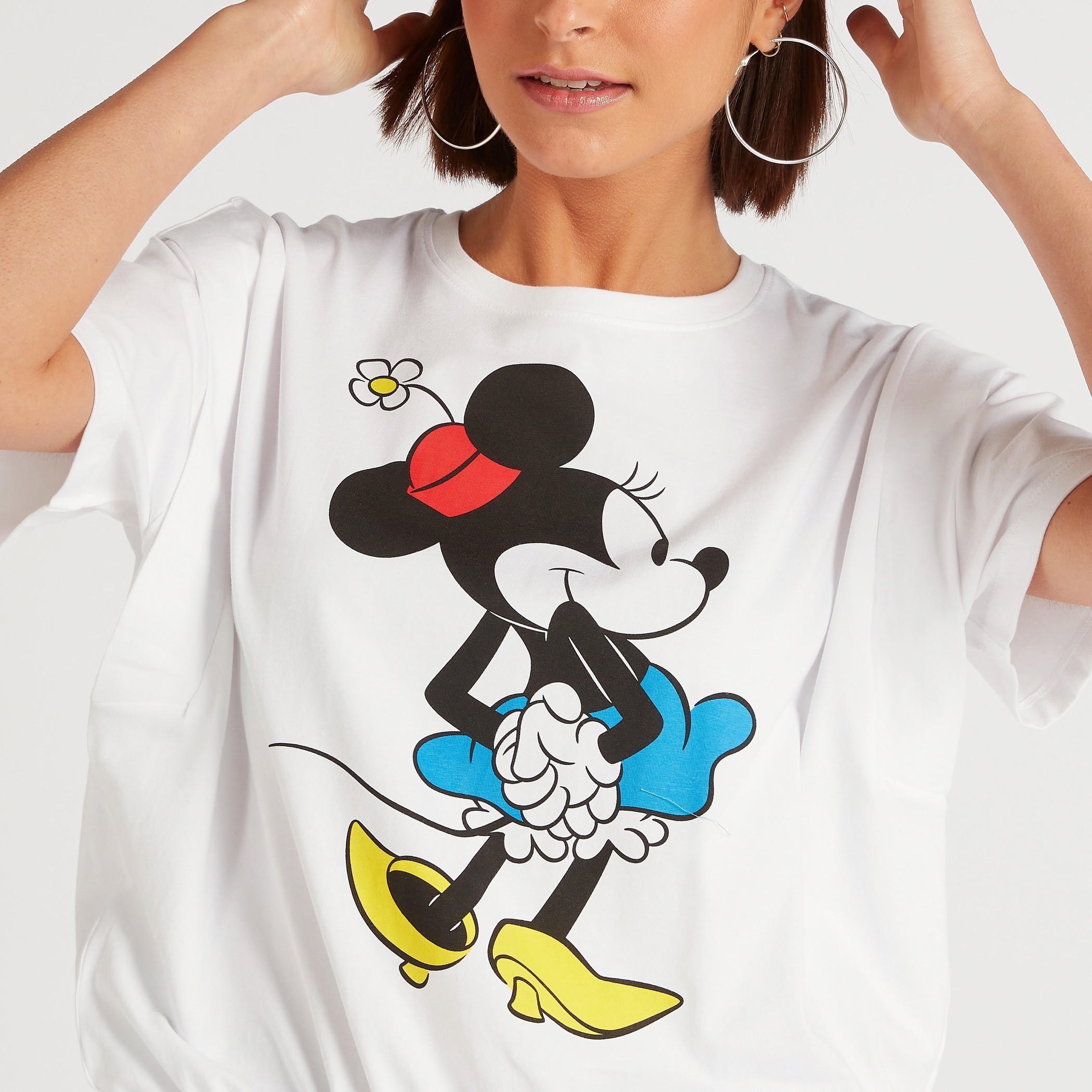 Mickey Mouse Print Crew Neck T-shirt with Short Sleeves-women-clothing-tshirts-image-3