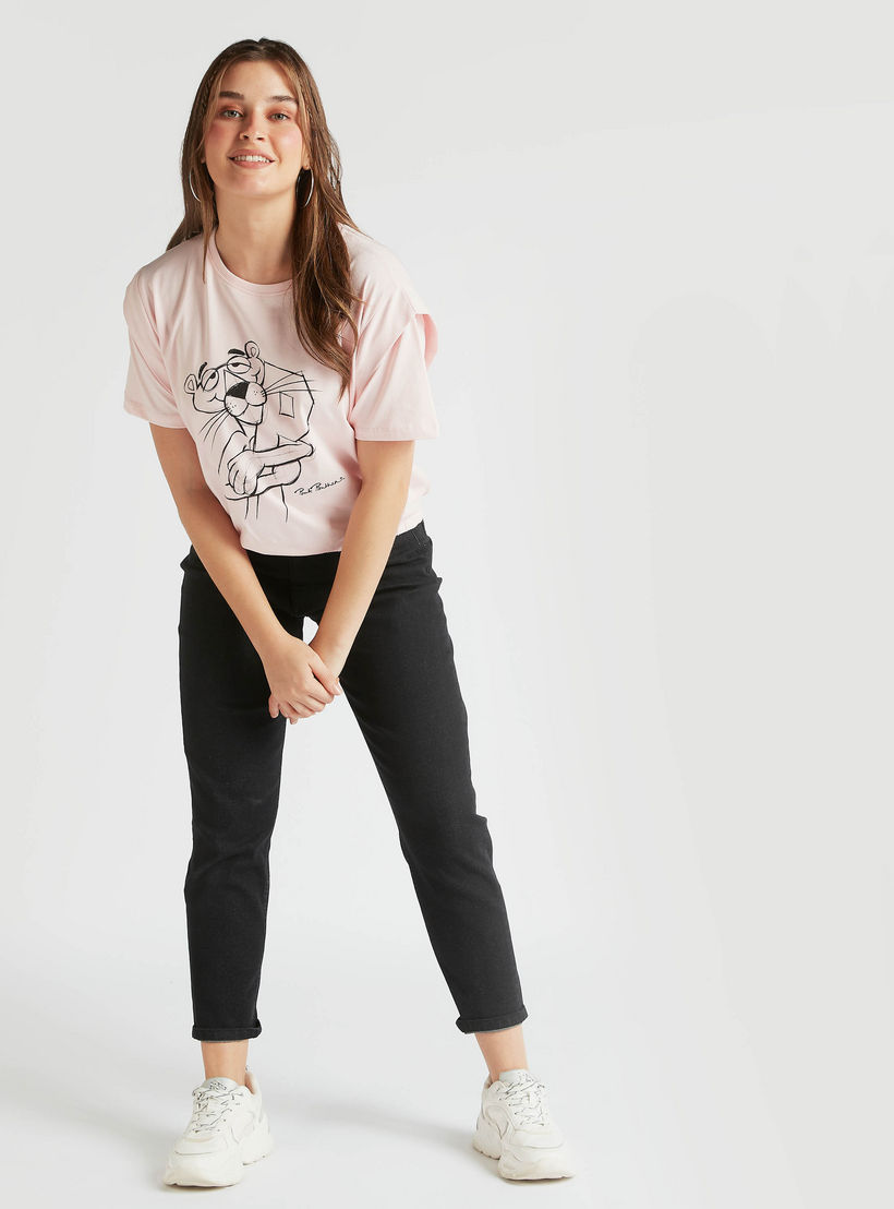 تيشيرت بياقة مستديرة وأكمام قصيرة وطبعات بينك بانتر-women-clothing-tshirts-image-2
