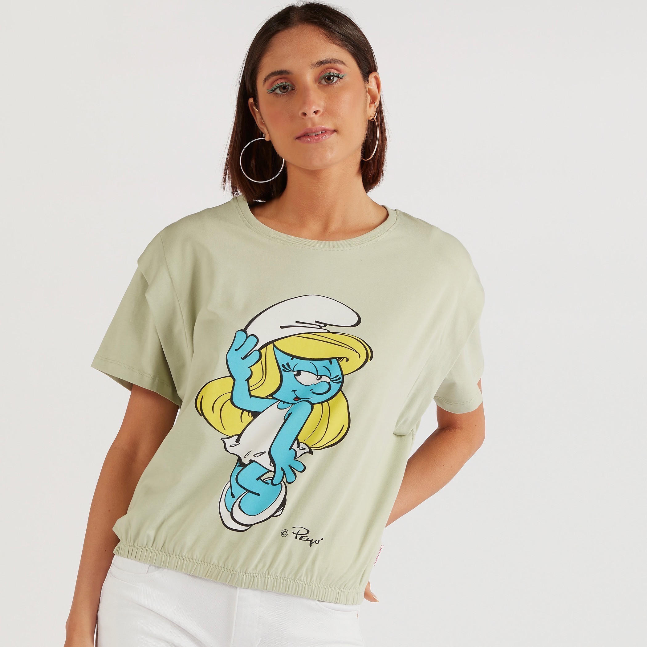 تيشيرت بياقة ضيّقة وأكمام قصيرة وطبعات السنافر-women-clothing-tshirts-image-5