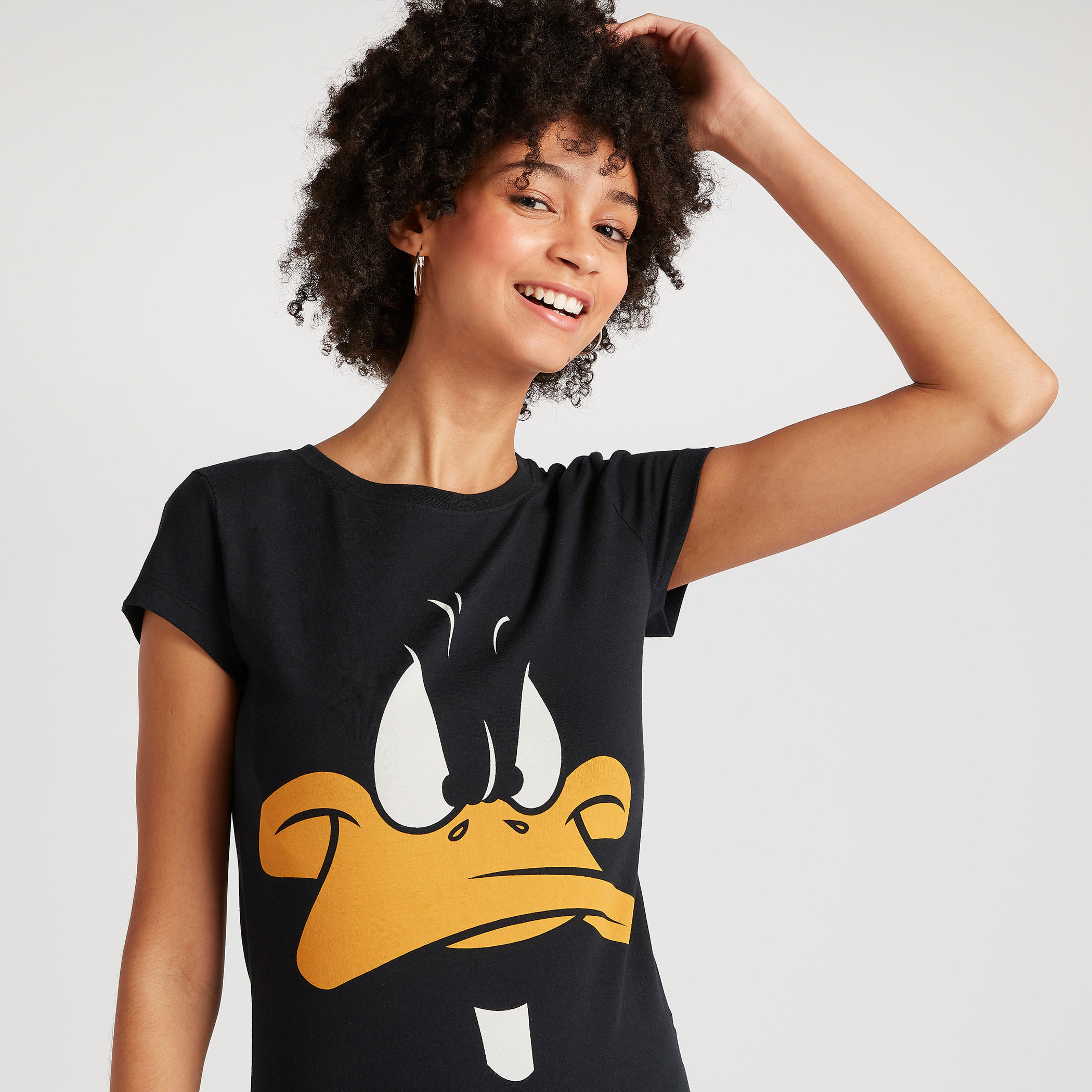 Daffy Duck Print T-shirt with Cap Sleeves and Crew Neck-women-clothing-tshirts-image-3