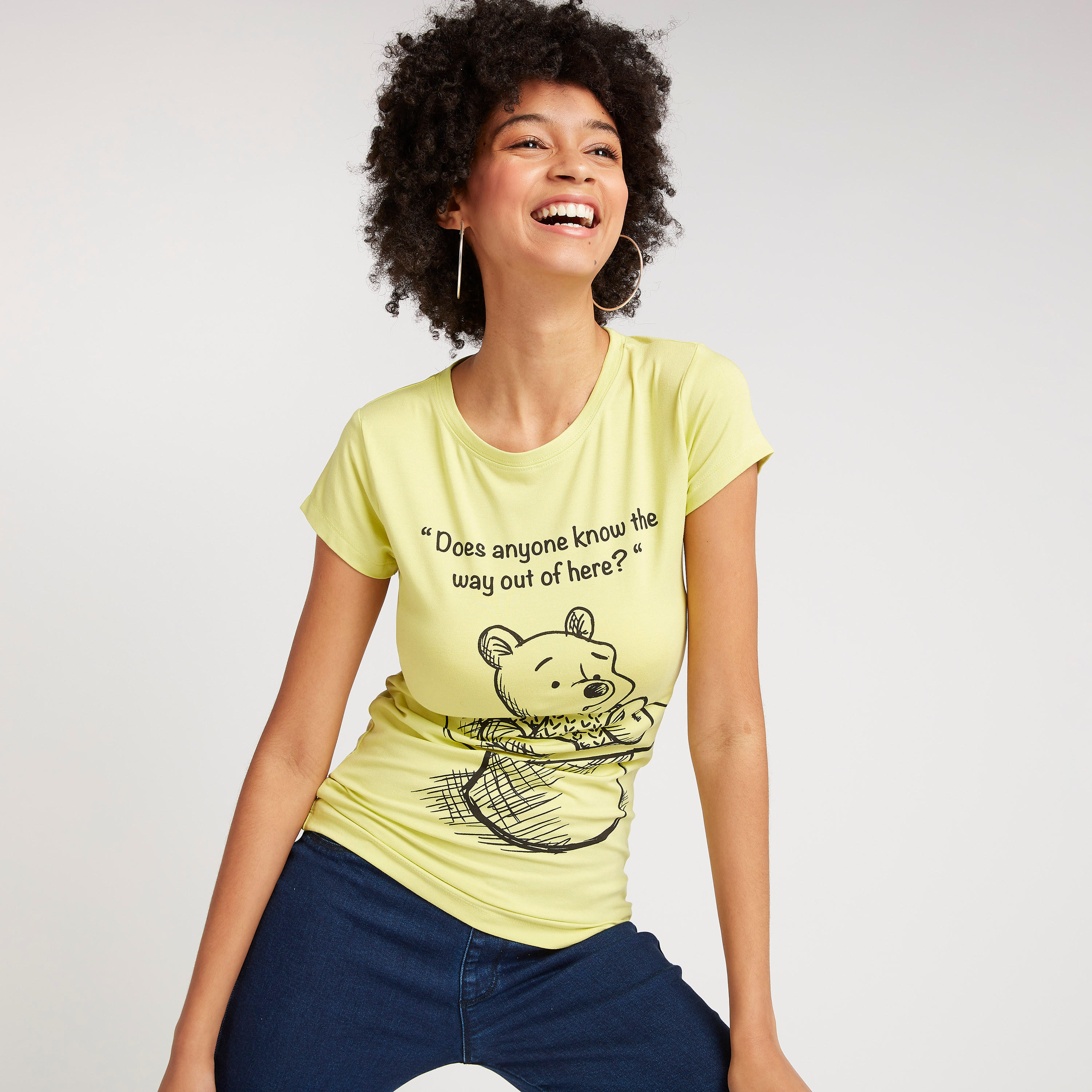 تيشيرت بأكمام كاب وطبعات ويني ذي بوه-women-clothing-tshirts-image-1