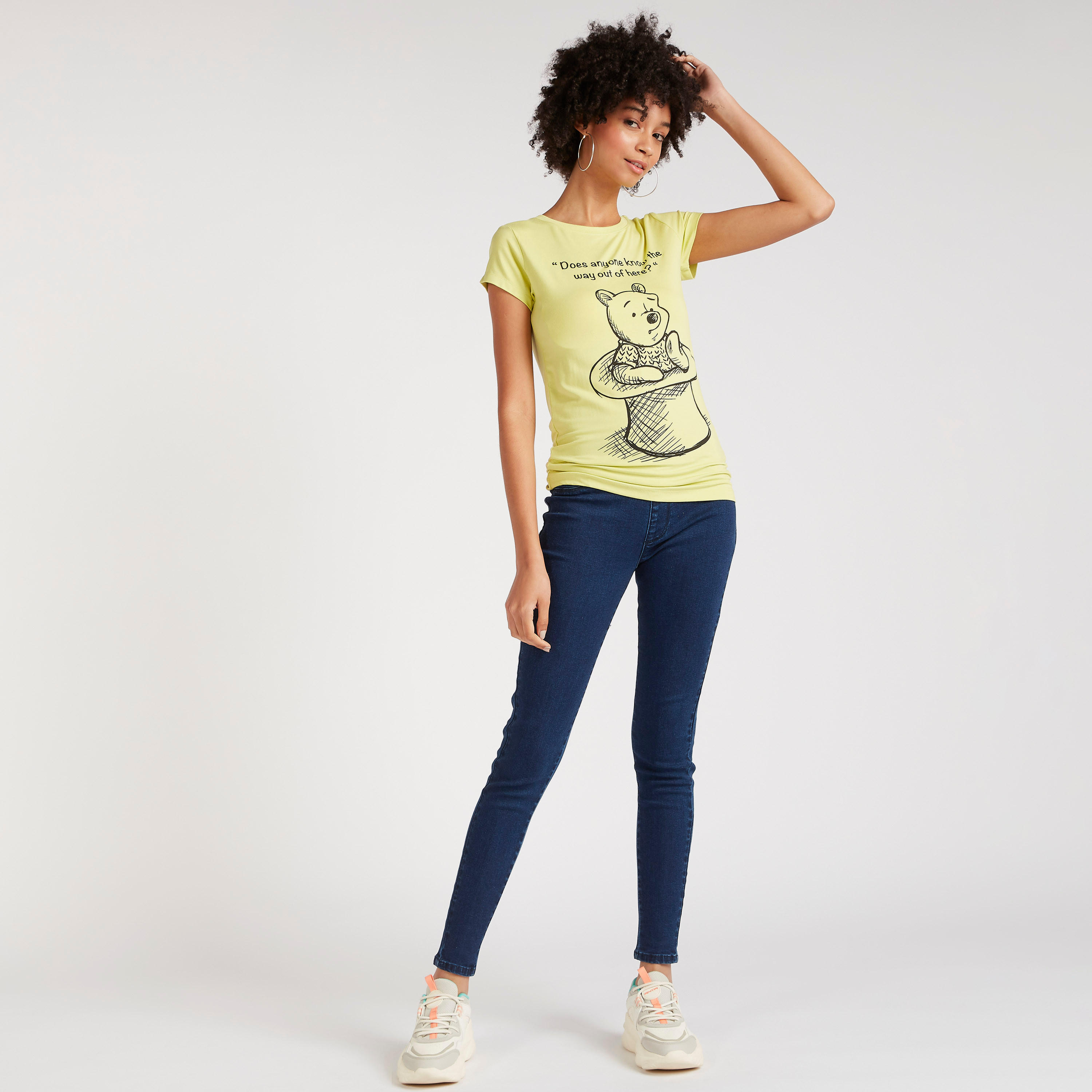 تيشيرت بأكمام كاب وطبعات ويني ذي بوه-women-clothing-tshirts-image-2