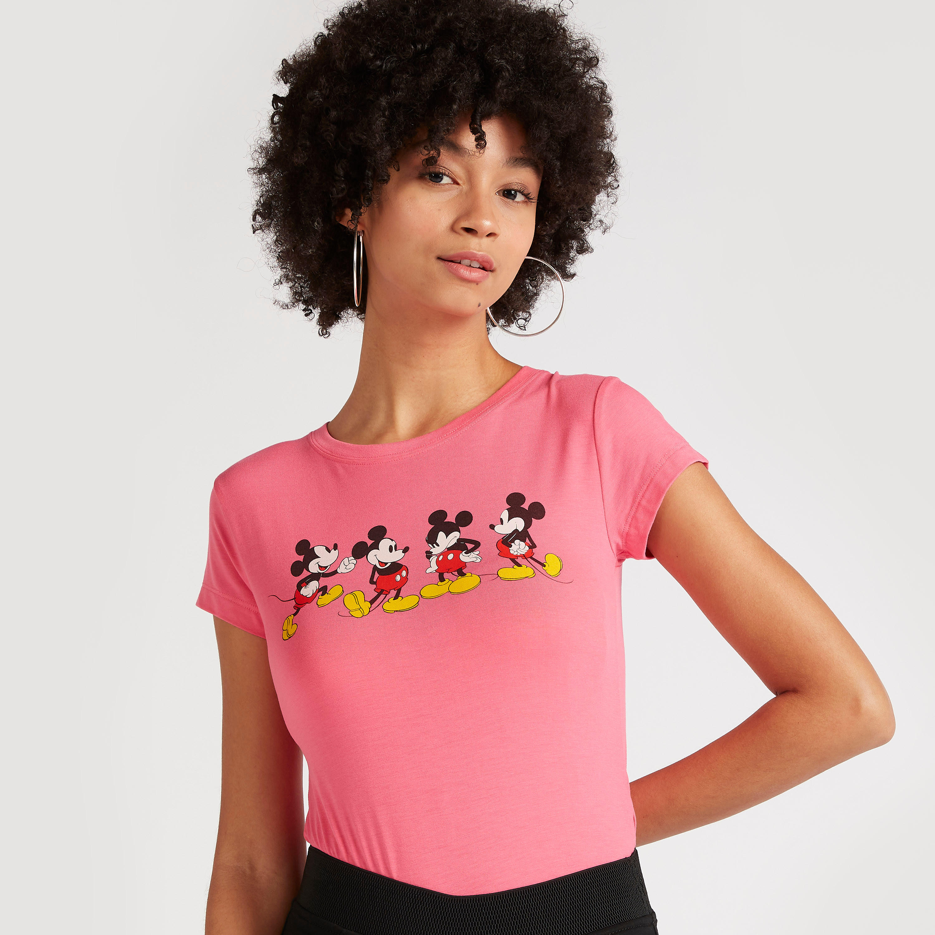 Mickey Mouse Print T-shirt with Cap Sleeves and Crew Neck-women-clothing-tshirts-image-1