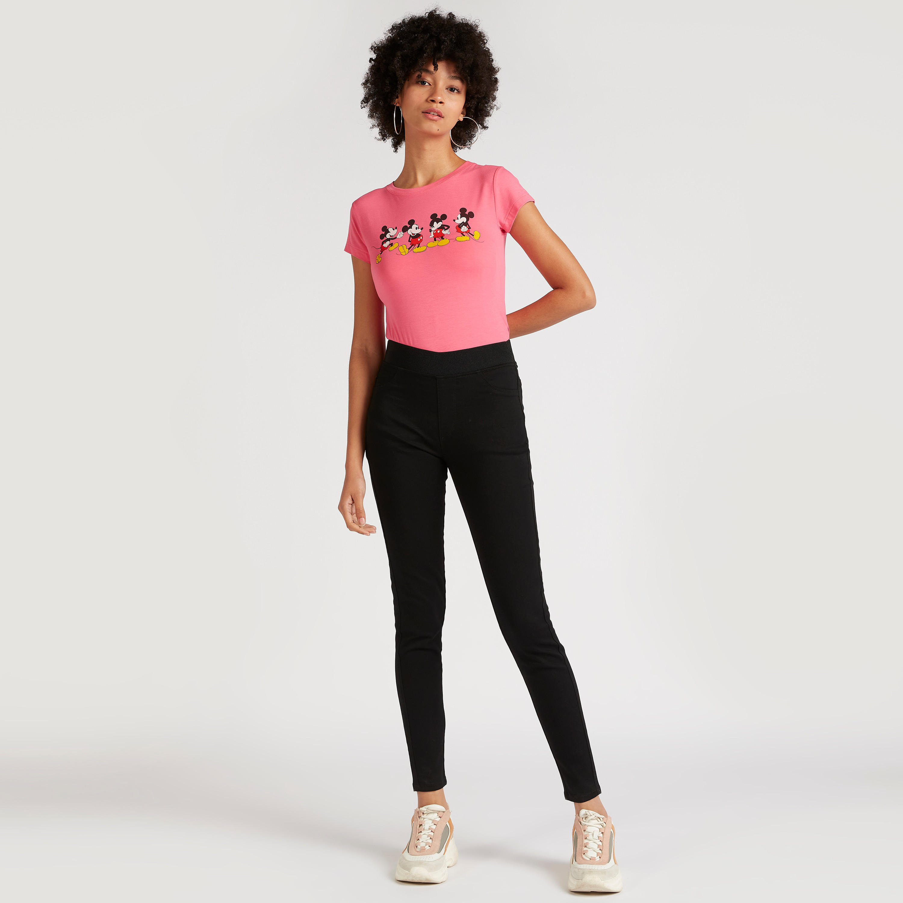 Mickey Mouse Print T-shirt with Cap Sleeves and Crew Neck-women-clothing-tshirts-image-2