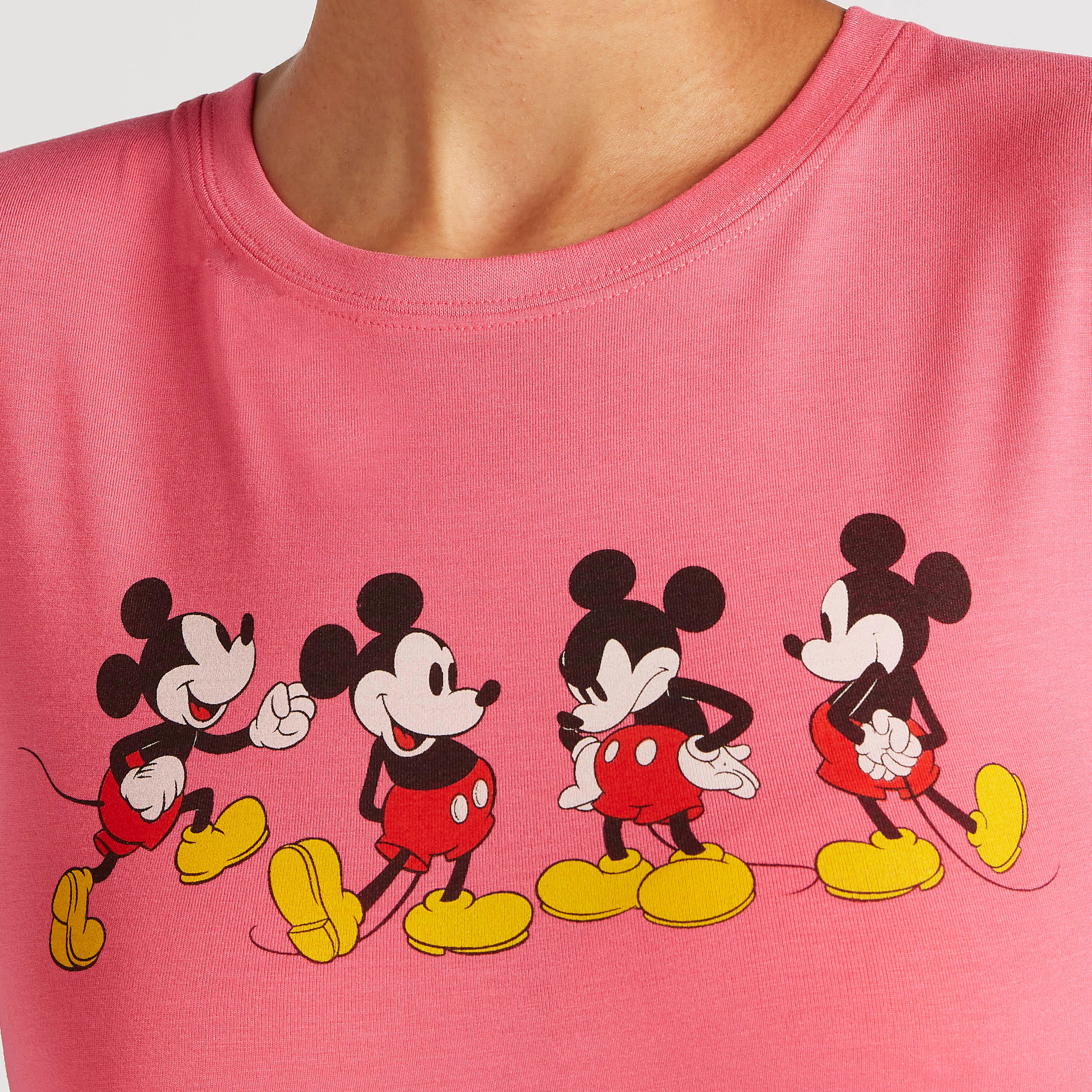 Mickey Mouse Print T-shirt with Cap Sleeves and Crew Neck-women-clothing-tshirts-image-3