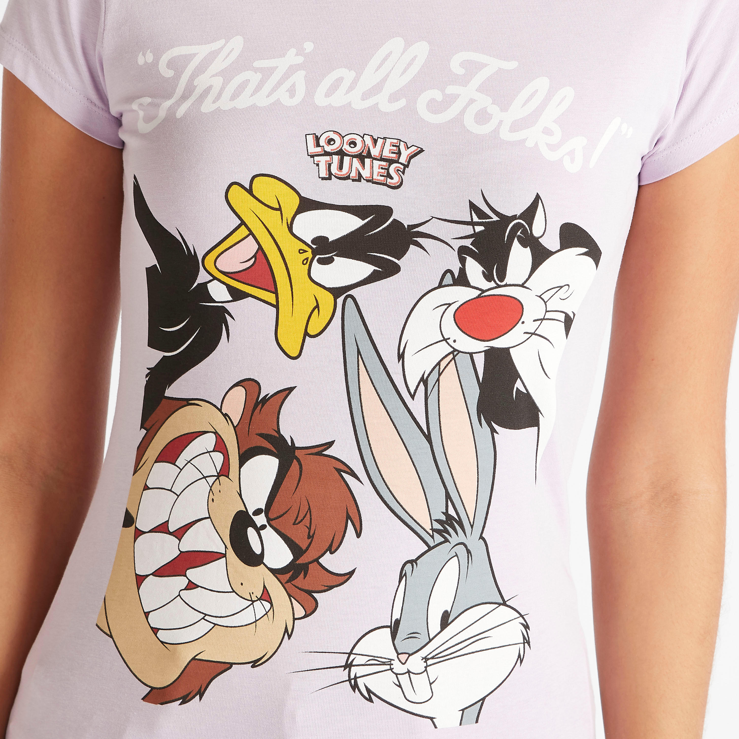تيشيرت بياقة ضيقة وأكمام كاب وطبعات لوني تيونر-women-clothing-tshirts-image-3