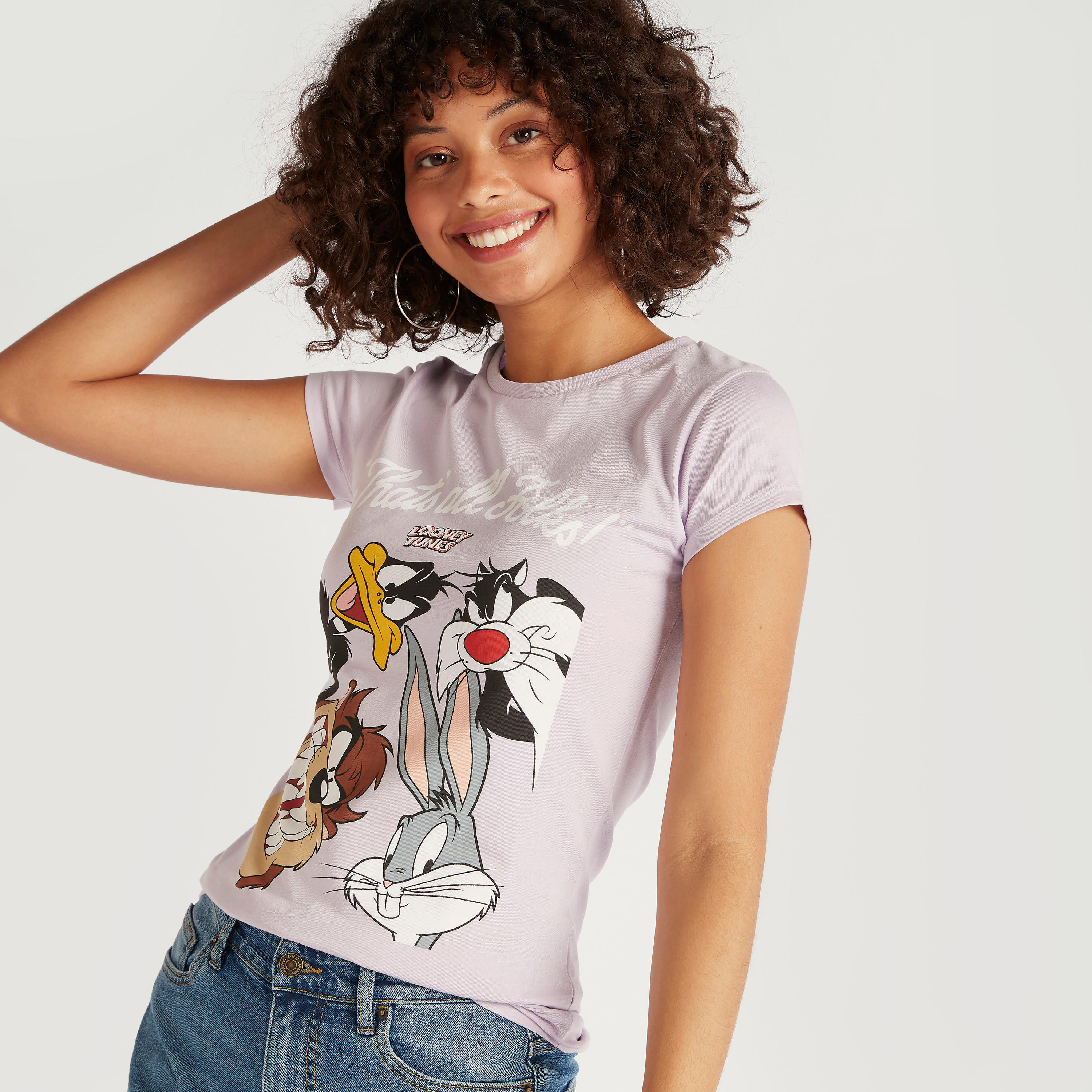 تيشيرت بياقة ضيقة وأكمام كاب وطبعات لوني تيونر-women-clothing-tshirts-image-5