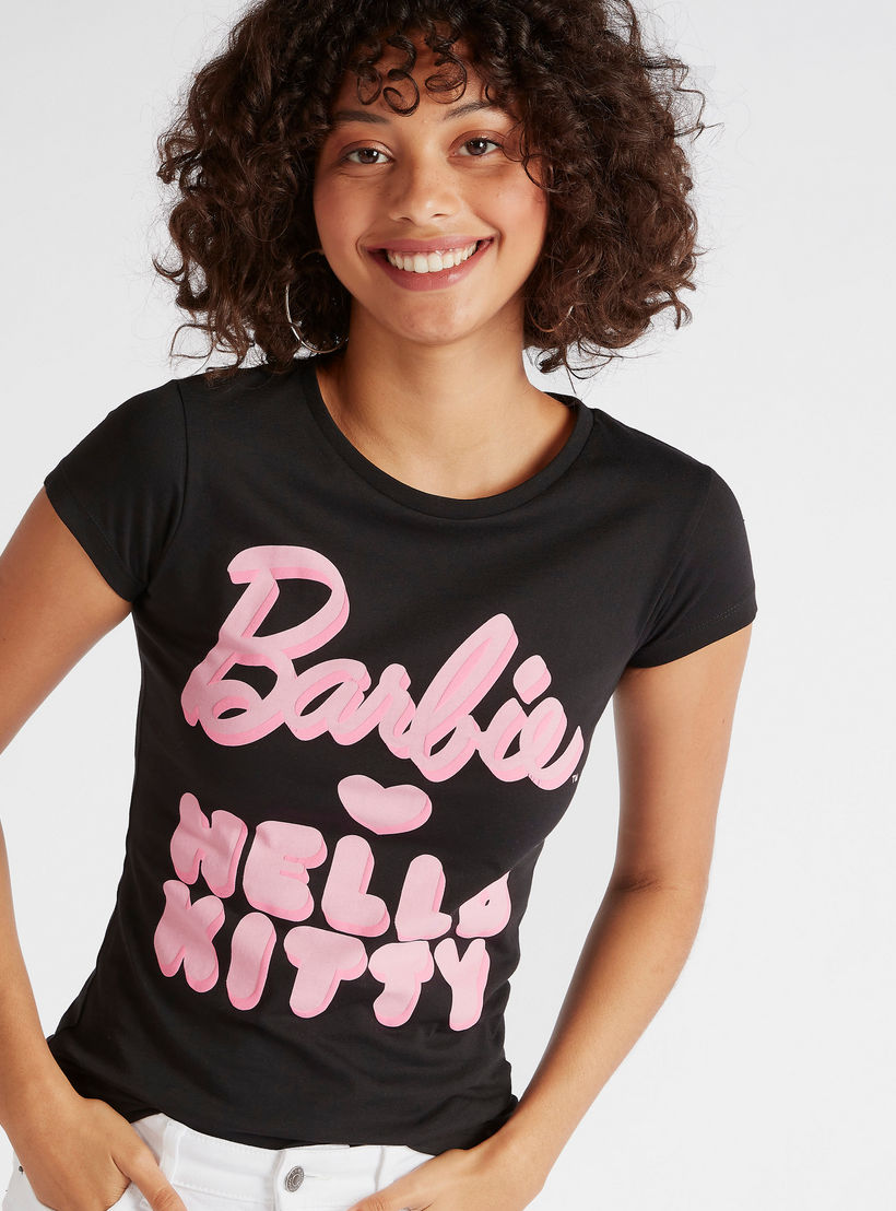 Barbie Hello Kitty Print T-shirt with Cap Sleeves-women-clothing-tshirts-image-3
