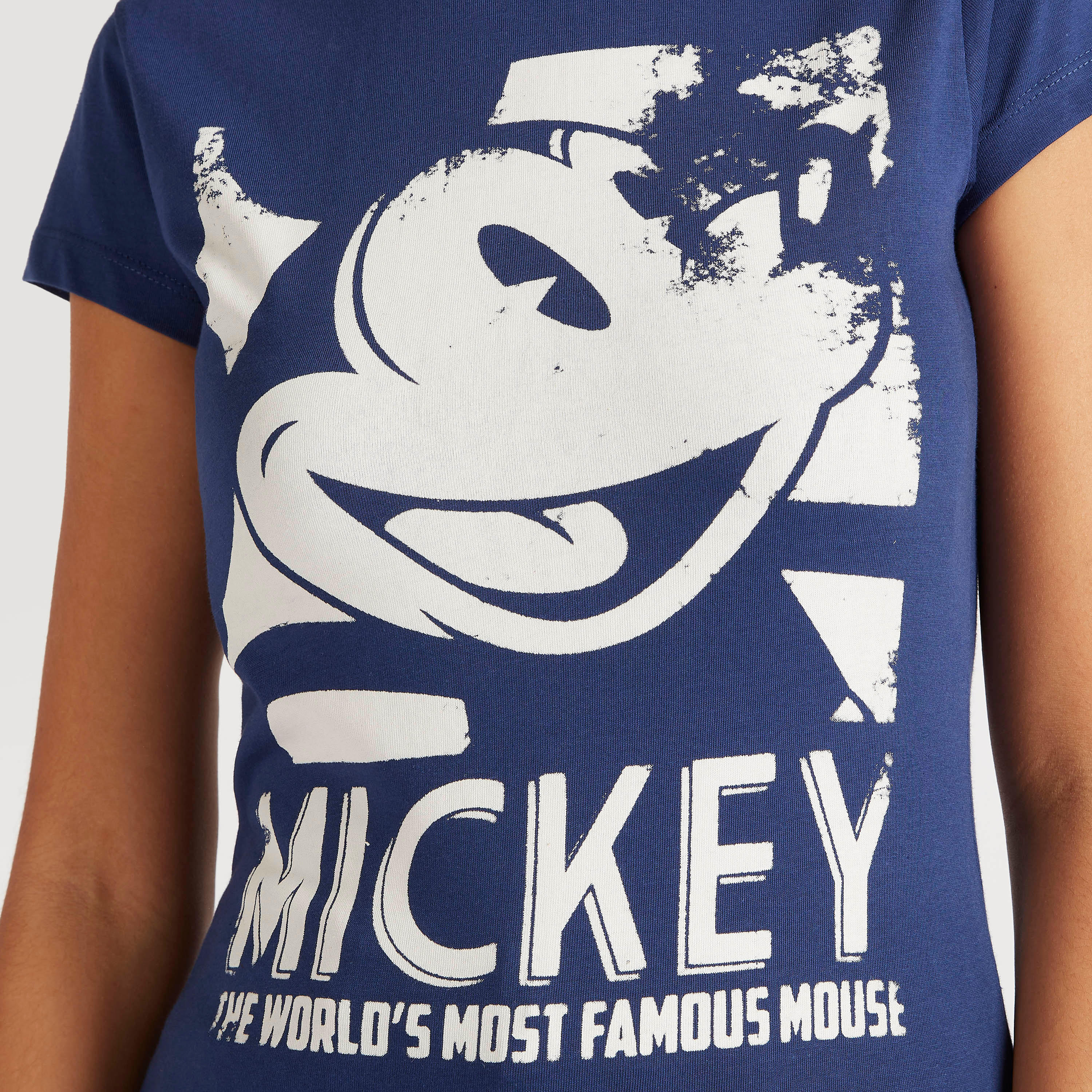 Mickey Mouse Print Crew Neck T-shirt with Cap Sleeves-women-clothing-tshirts-image-3