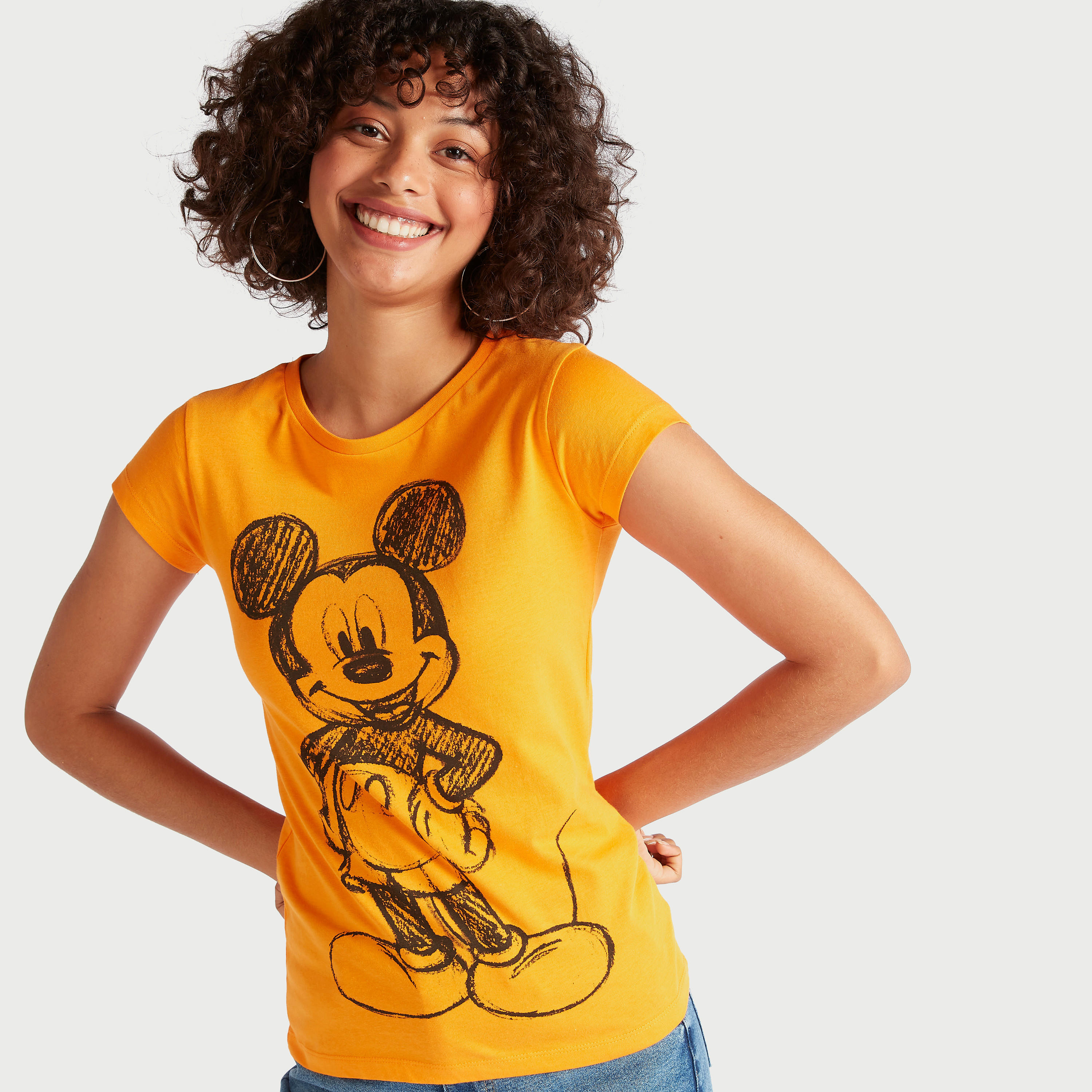 Mickey Mouse Print T-shirt with Crew Neck and Cap Sleeves-women-clothing-tshirts-image-1