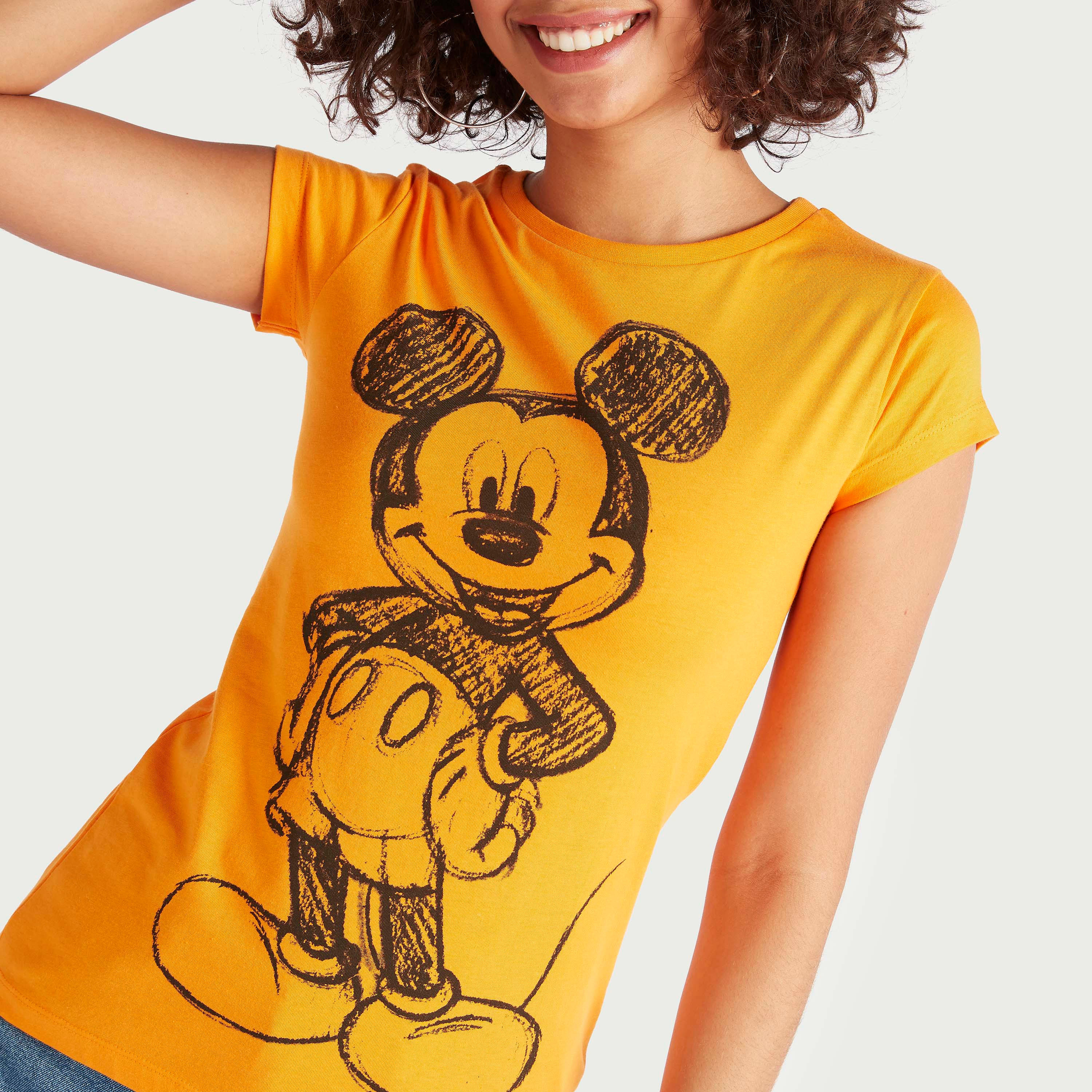 Mickey Mouse Print T-shirt with Crew Neck and Cap Sleeves-women-clothing-tshirts-image-3