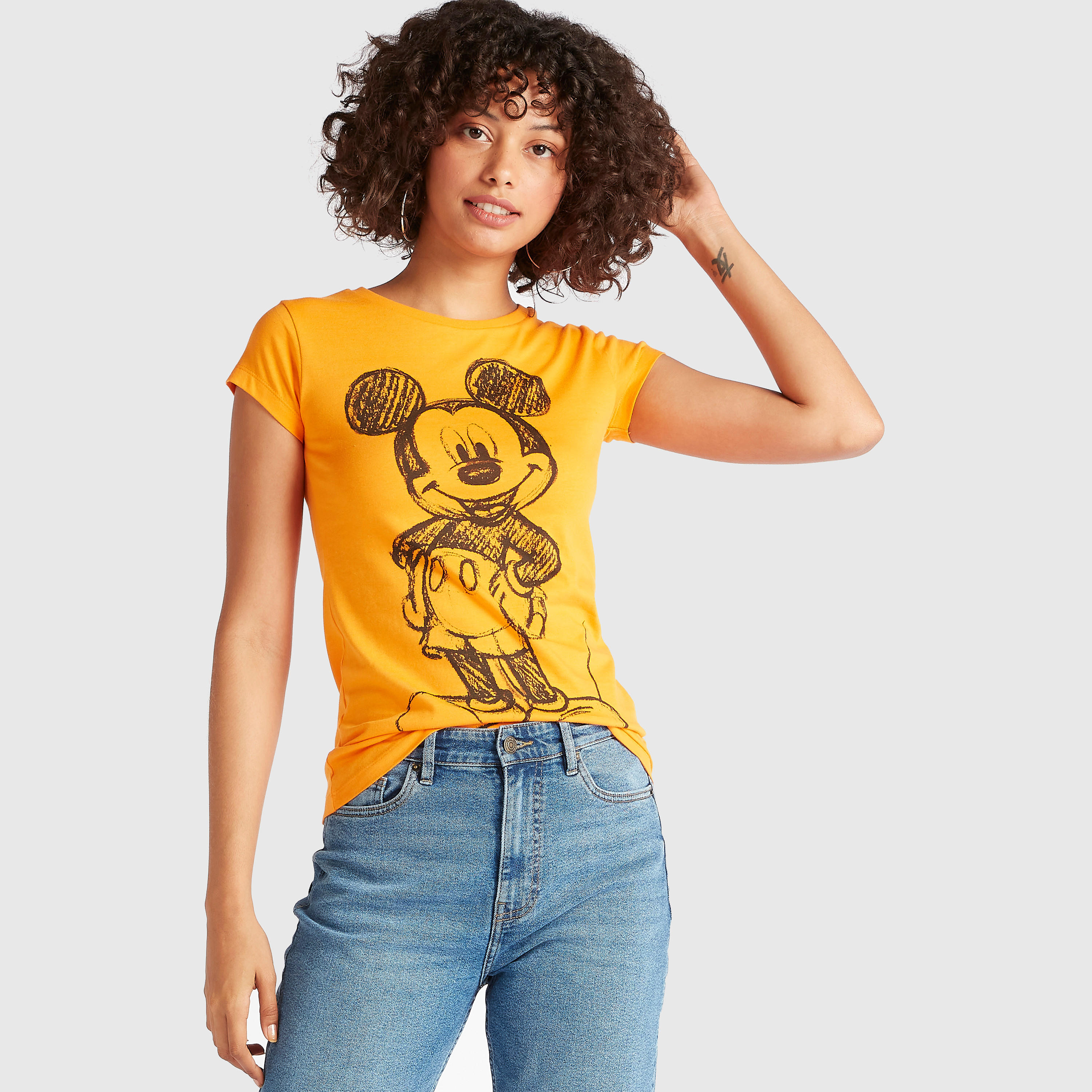 Mickey Mouse Print T-shirt with Crew Neck and Cap Sleeves-women-clothing-tshirts-image-5