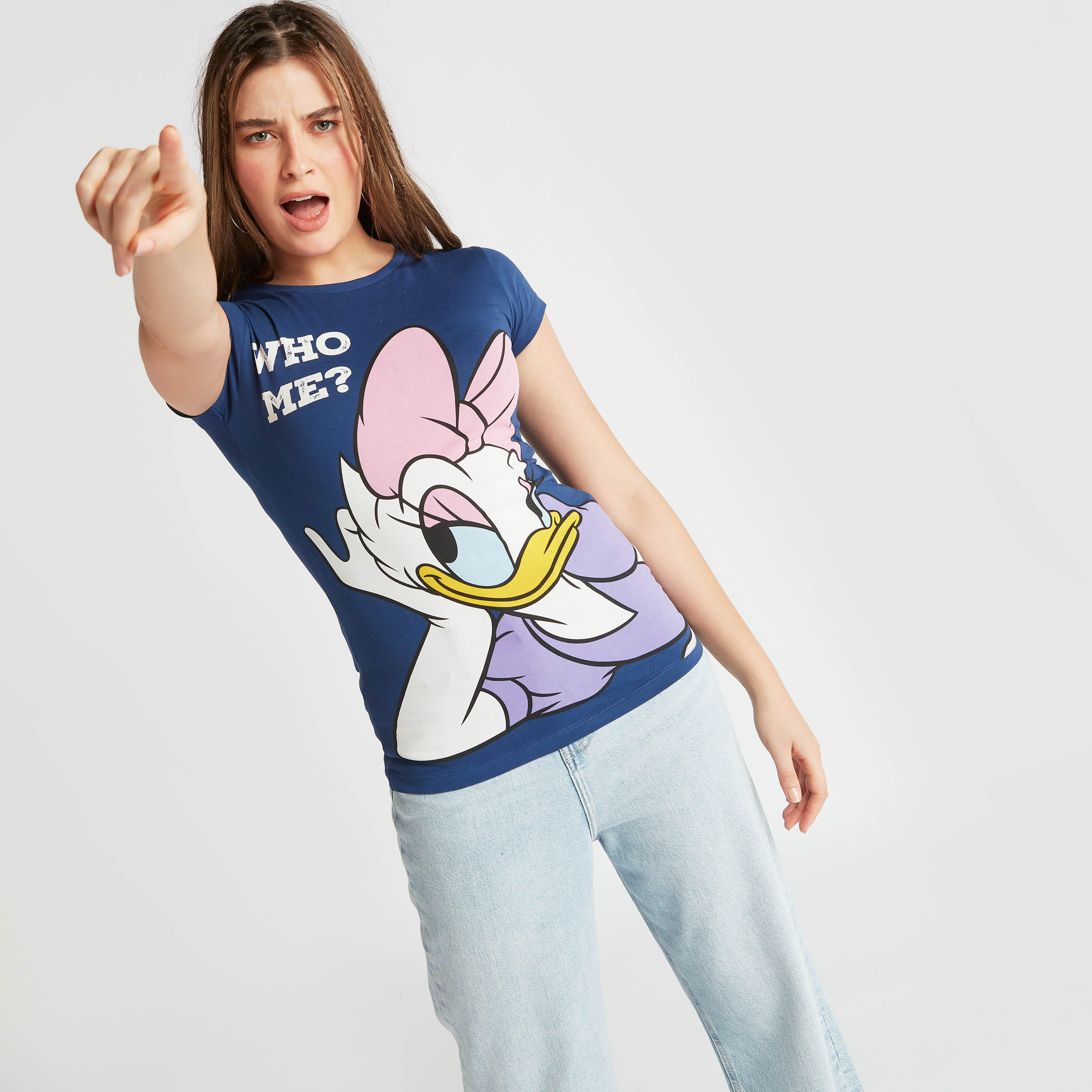 Daffy Duck Print T-shirt with Crew Neck and Cap Sleeves-women-clothing-tshirts-image-5
