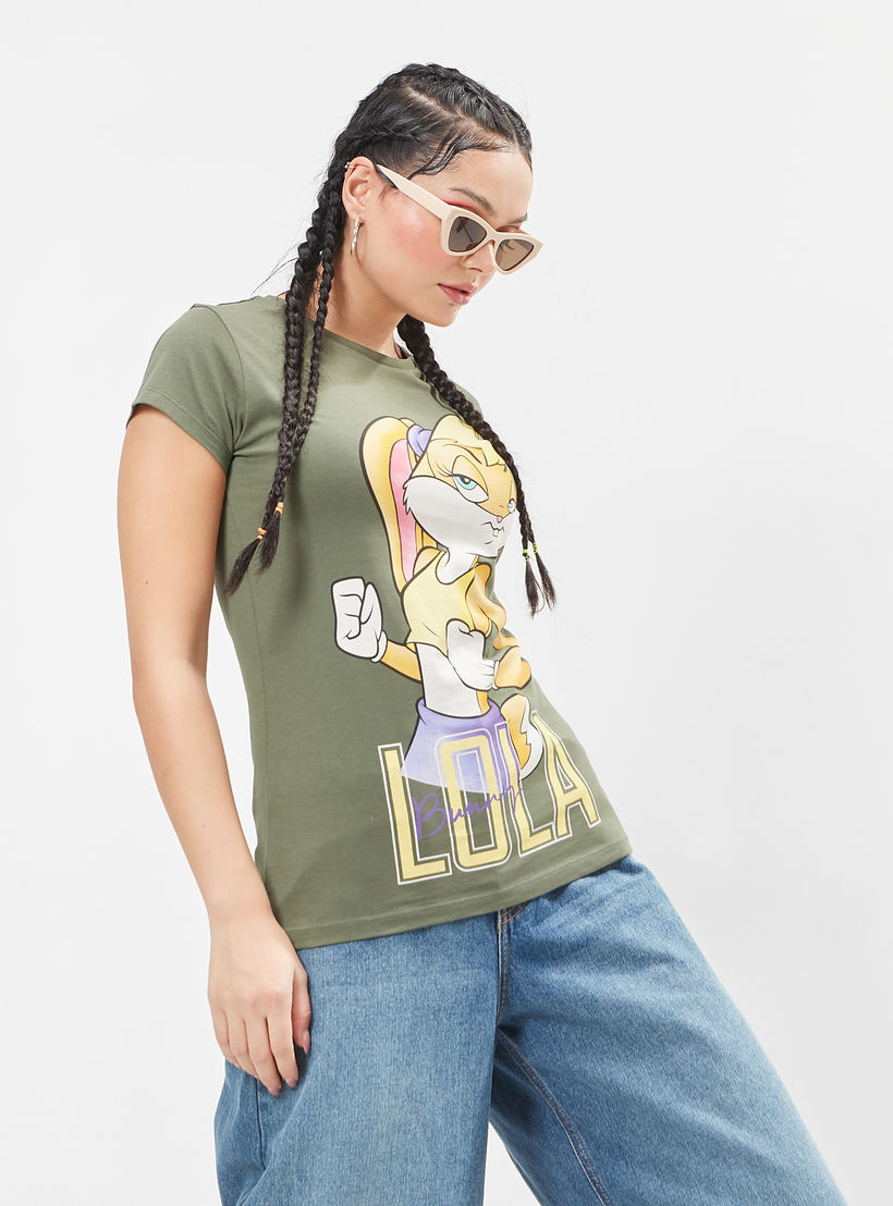 تيشيرت مستدام بياقة ضيّقة وأكمام قصيرة وطبعات لولا باني-women-clothing-tshirts-image-3