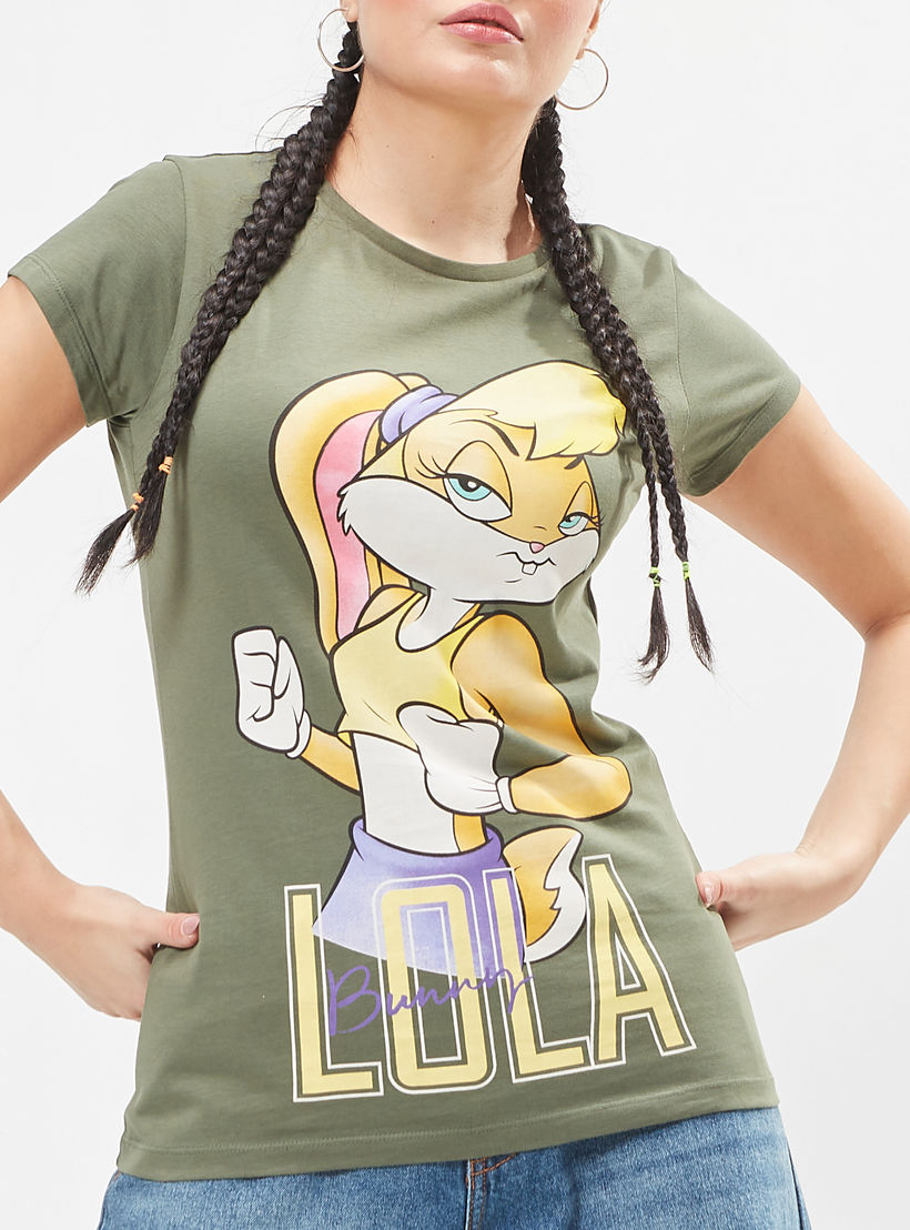 تيشيرت مستدام بياقة ضيّقة وأكمام قصيرة وطبعات لولا باني-women-clothing-tshirts-image-5