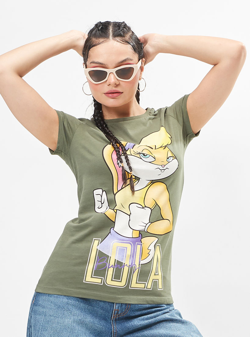 تيشيرت مستدام بياقة ضيّقة وأكمام قصيرة وطبعات لولا باني-women-clothing-tshirts-image-6