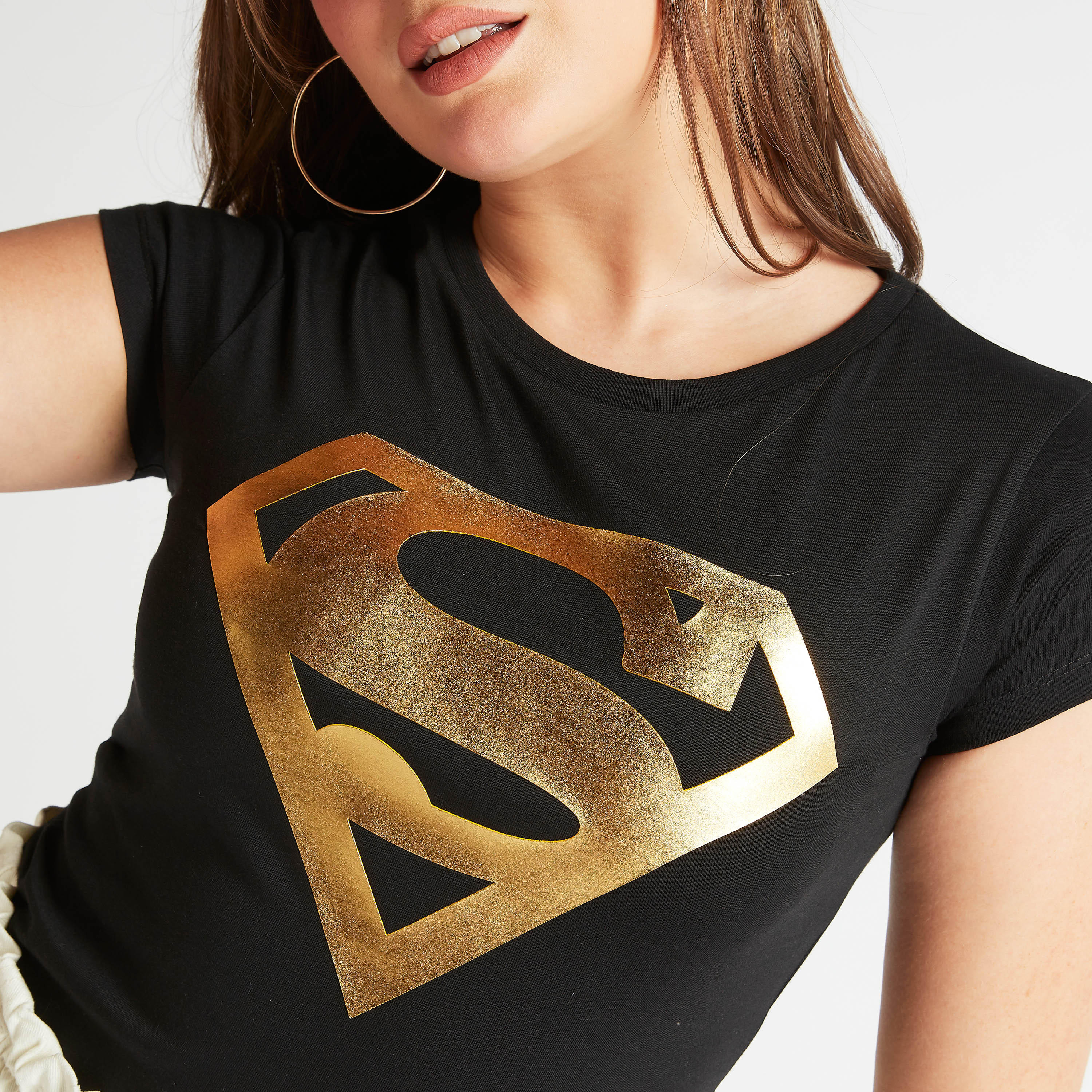 Superman Logo Print T-shirt with Crew Neck and Cap Sleeves-women-clothing-tshirts-image-3