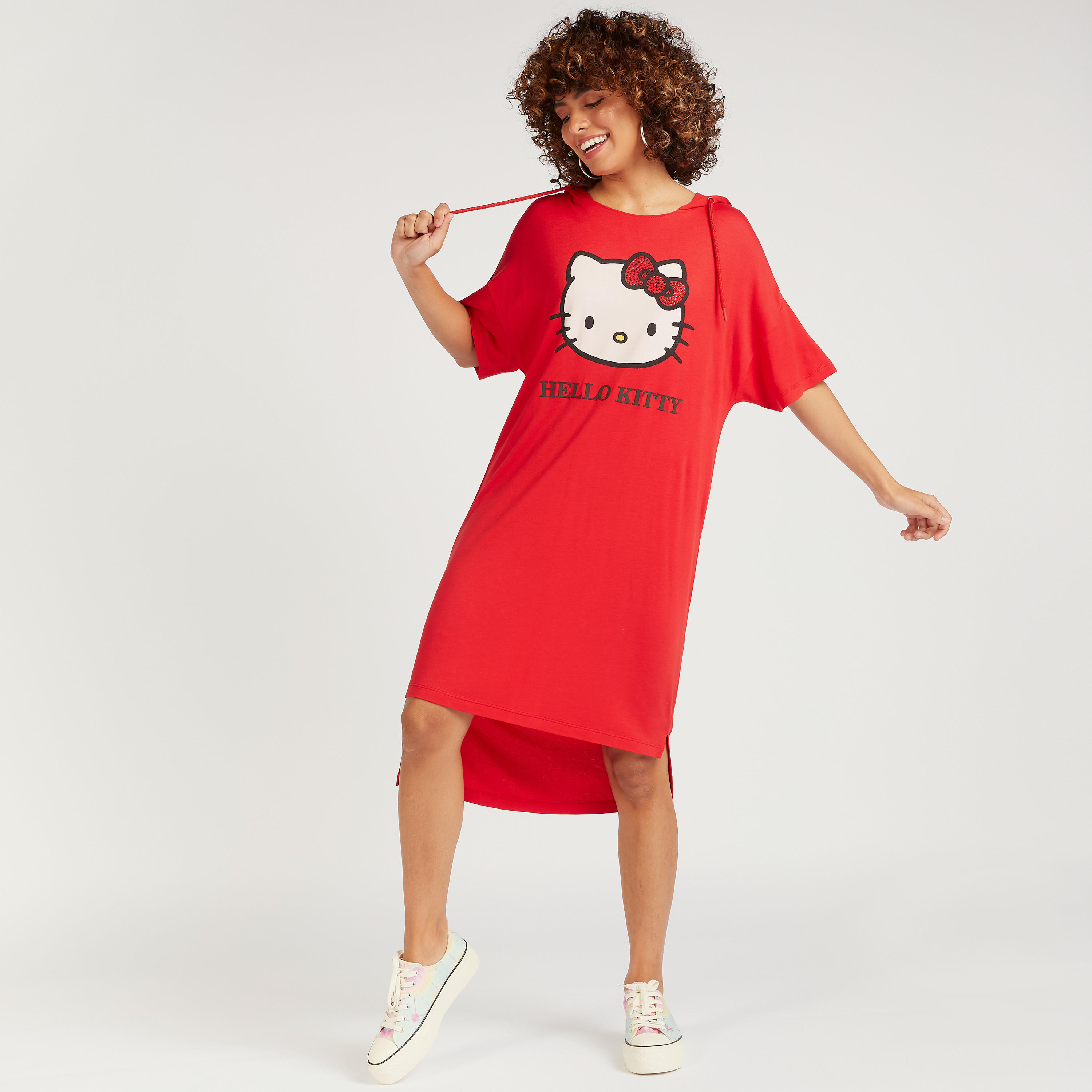 فستان تيشيرت بأكمام قصيرة وطبعات هالو كيتي-women-clothing-dresses-image-1