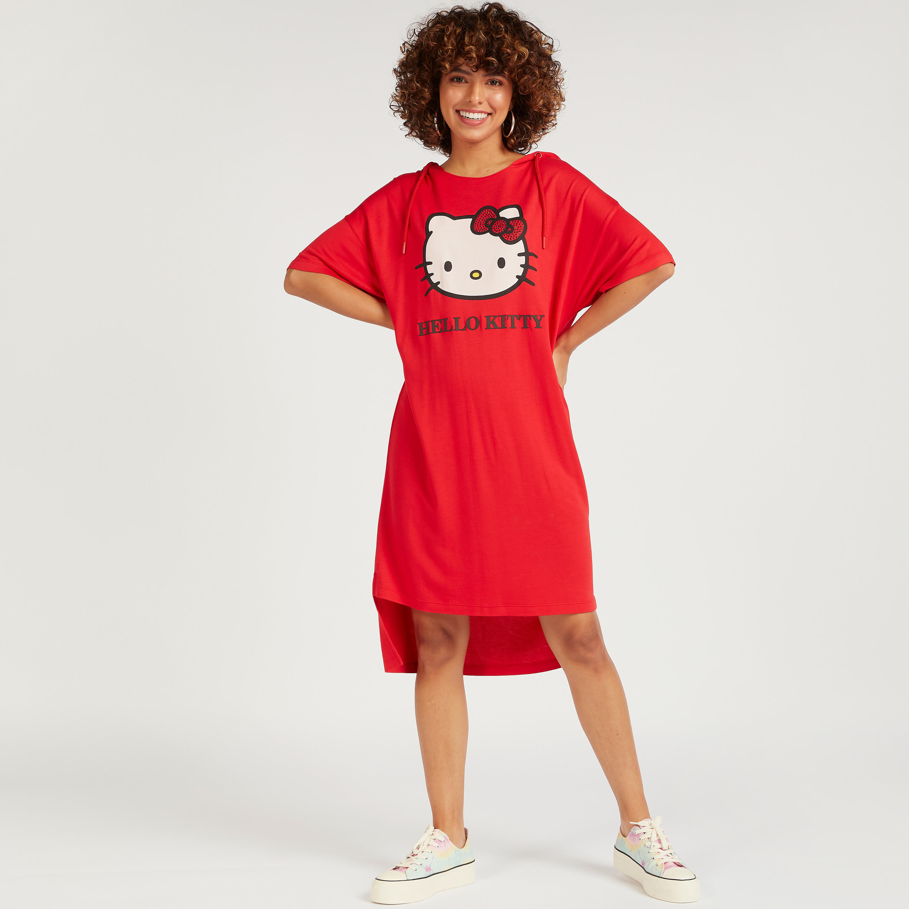 فستان تيشيرت بأكمام قصيرة وطبعات هالو كيتي-women-clothing-dresses-image-2
