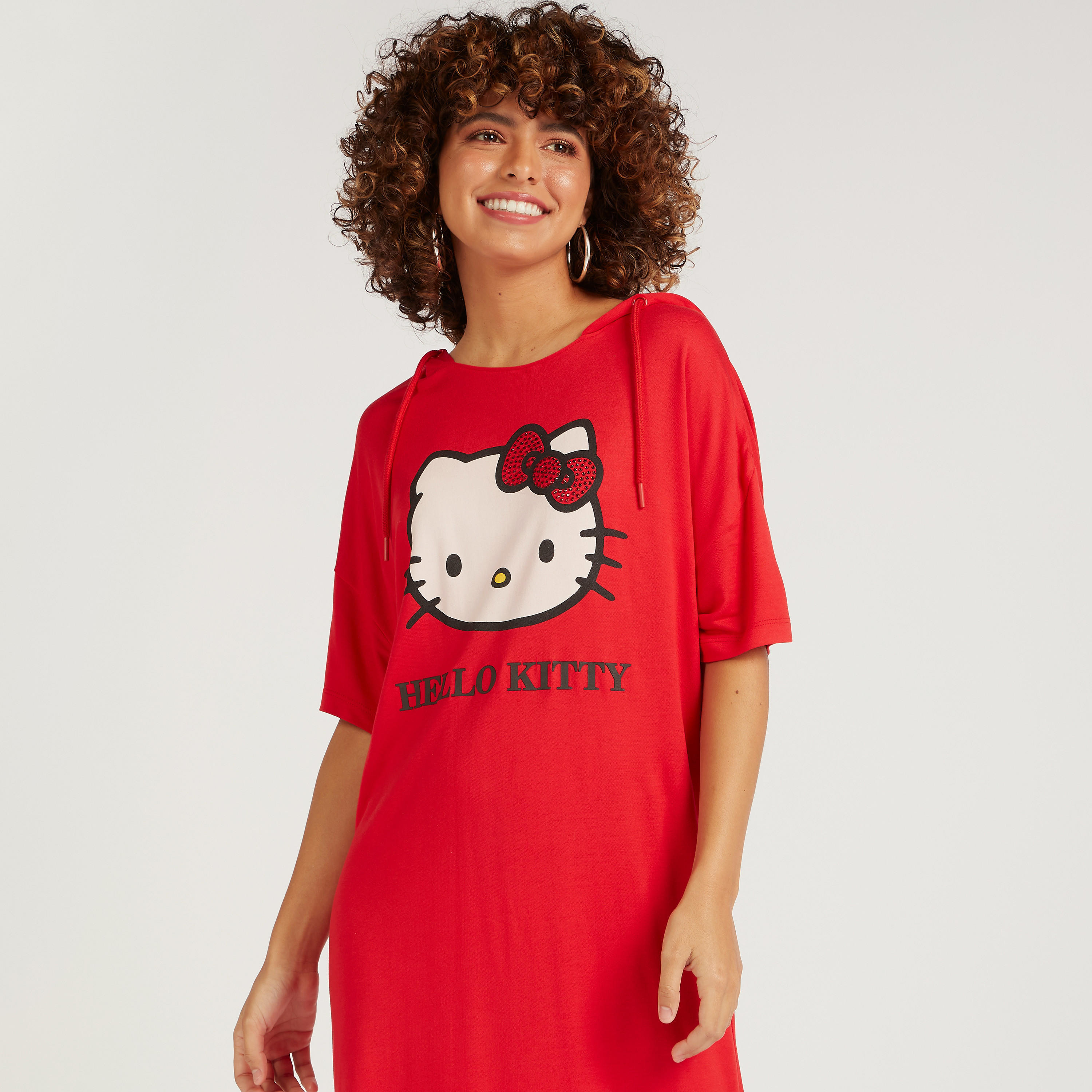 فستان تيشيرت بأكمام قصيرة وطبعات هالو كيتي-women-clothing-dresses-image-5