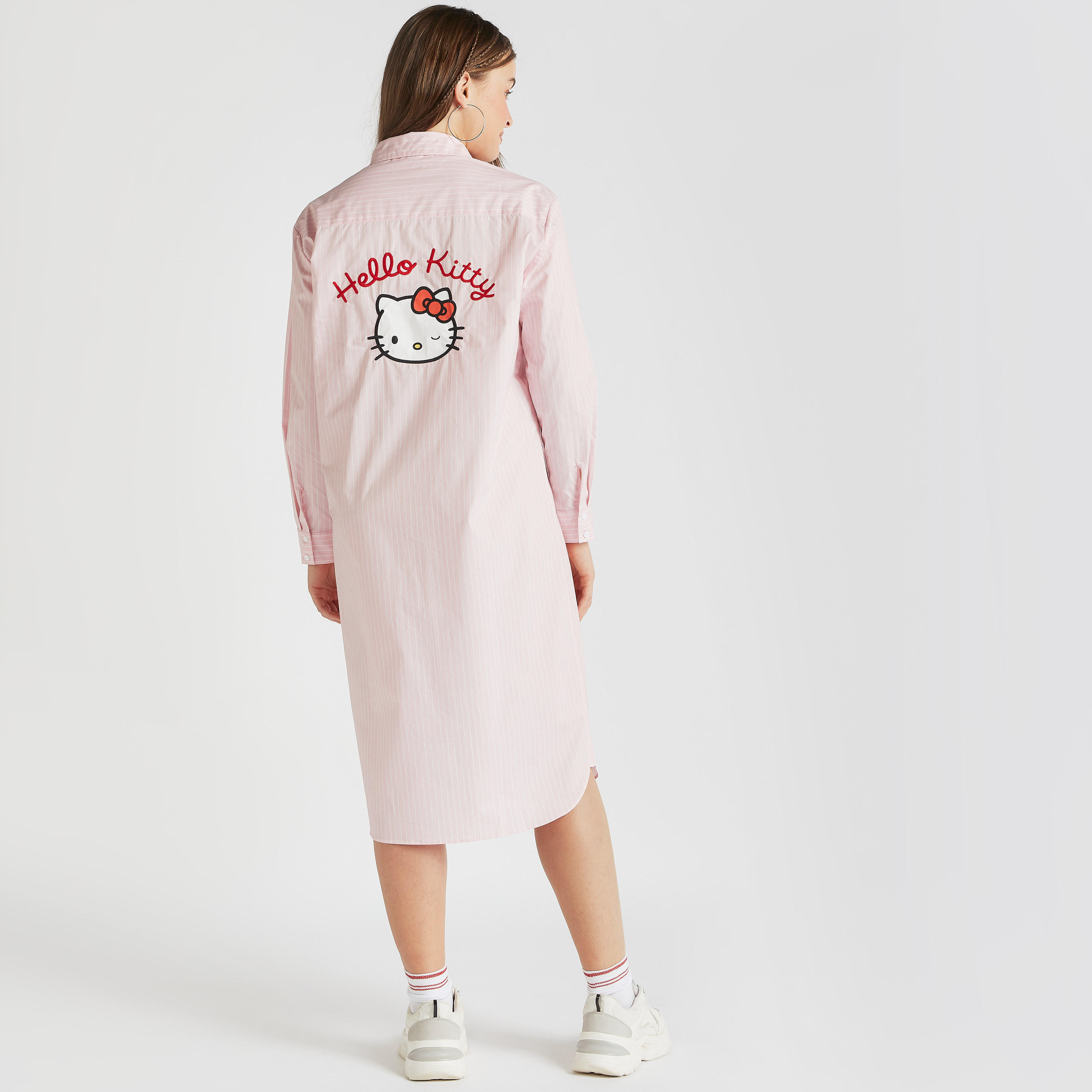 فستان قميص مقلّم بتصميم ميكي ماوس وأكمام طويلة-women-clothing-dresses-image-4
