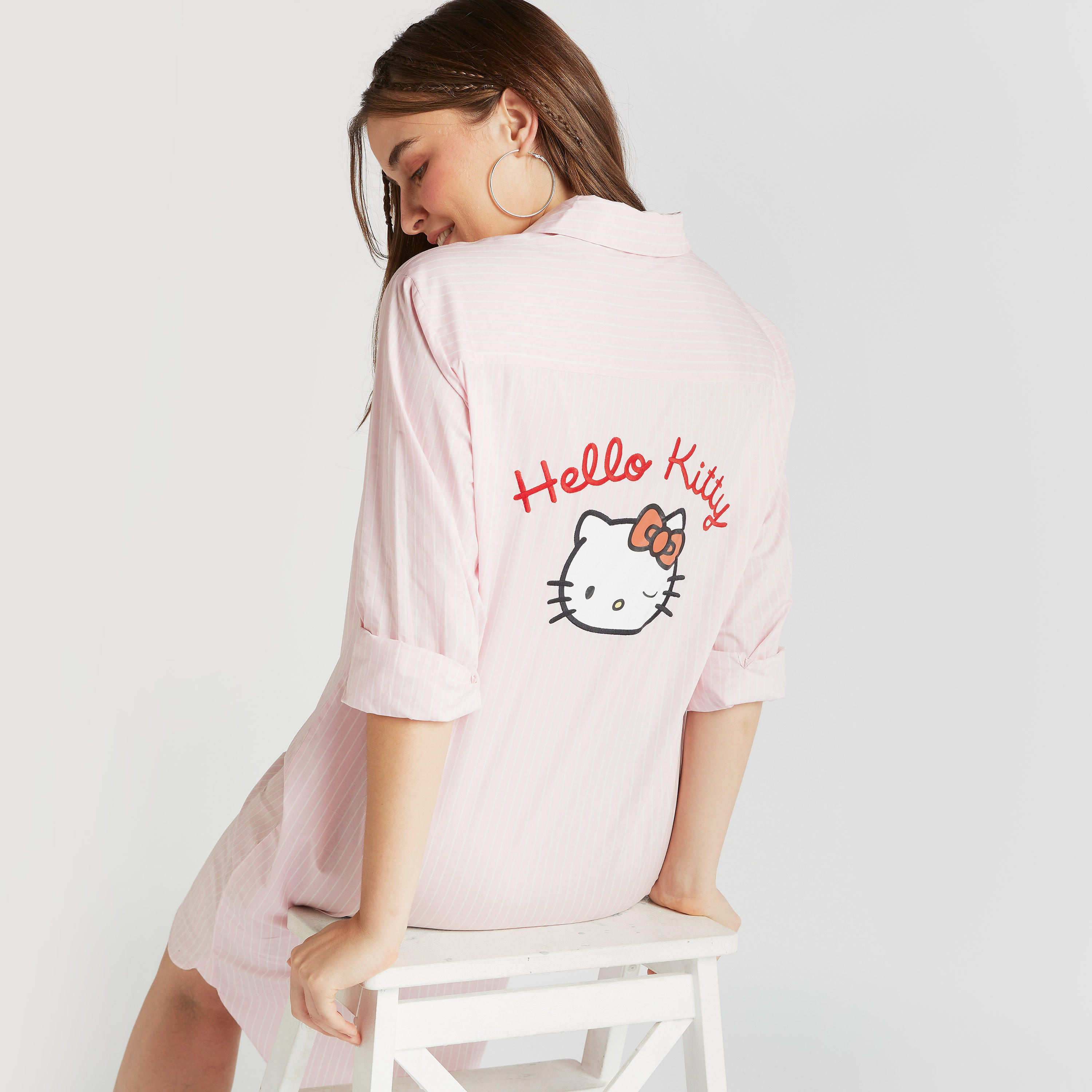 فستان قميص مقلّم بتصميم ميكي ماوس وأكمام طويلة-women-clothing-dresses-image-5