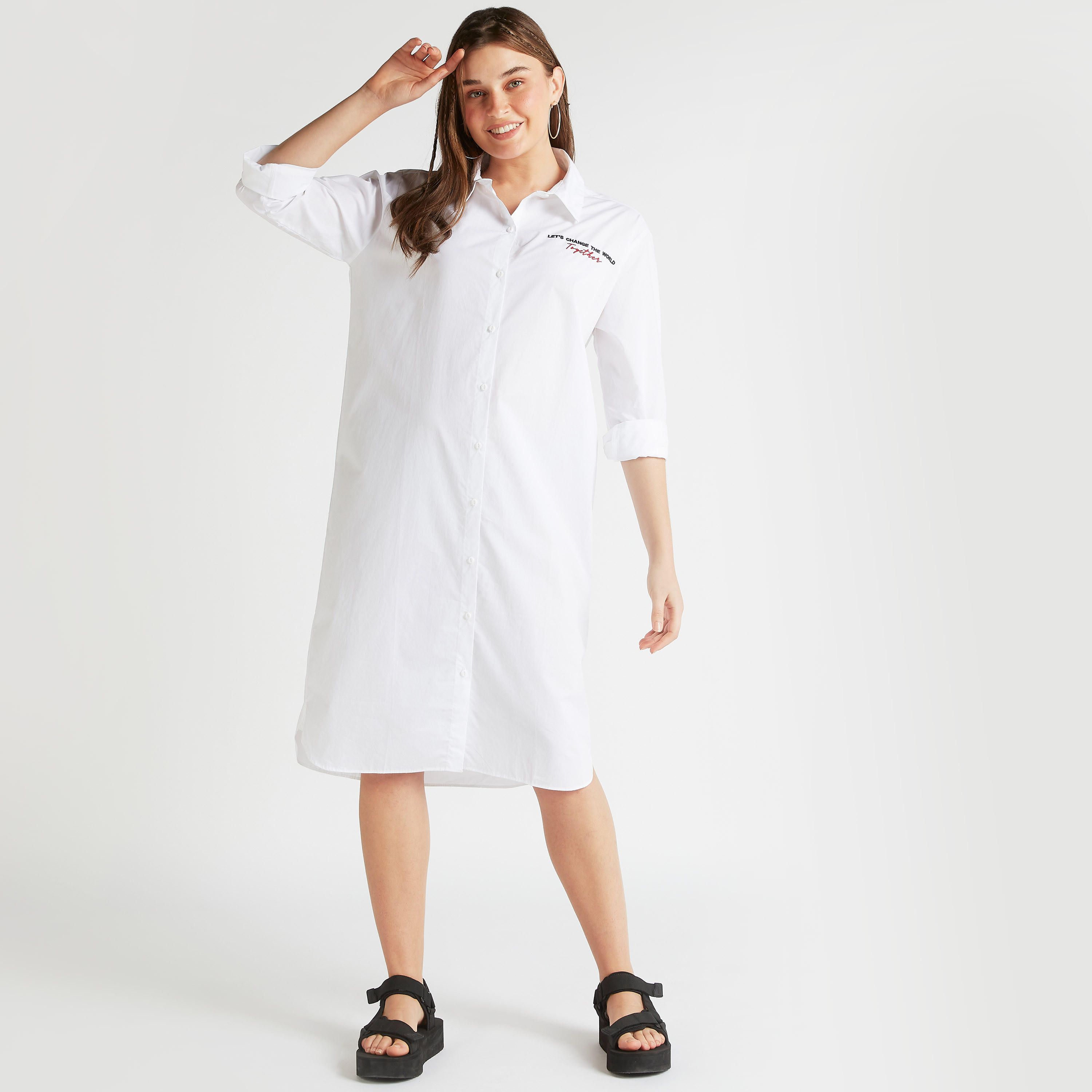 فستان قميص ميدي بأكمام طويلة وطبعات ميكي أند ميني-women-clothing-dresses-image-2