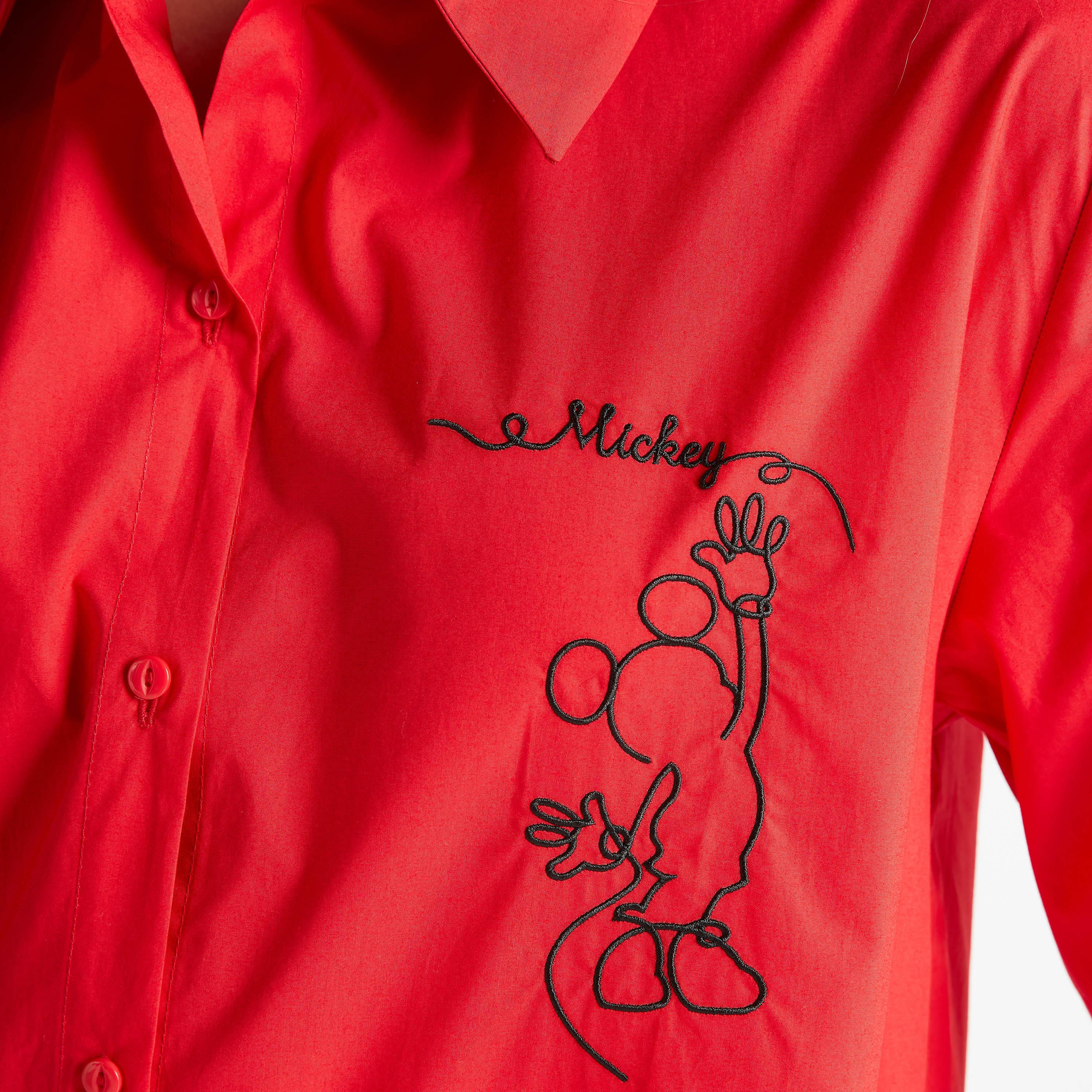 فستان قميص ميدي بتطريز ميكي ماوس وأكمام طويلة-women-clothing-dresses-image-2