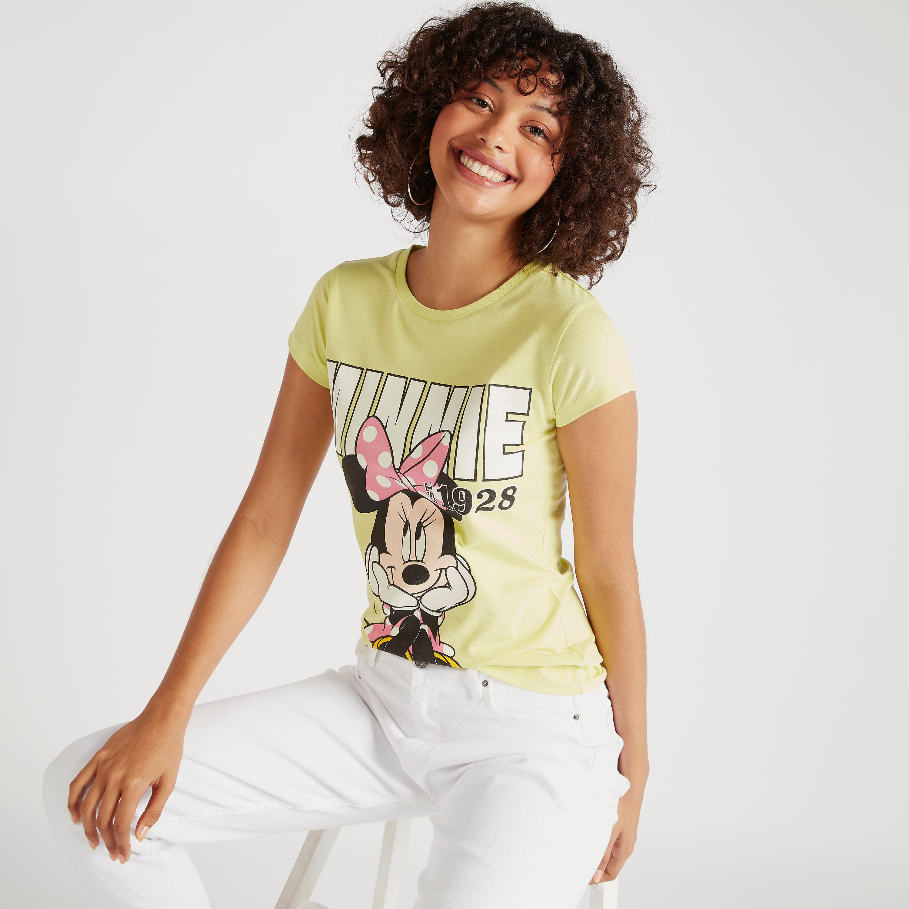 تيشيرت بياقة ضيّقة وأكمام كاب وطبعات ميني ماوس-women-clothing-tshirts-image-1