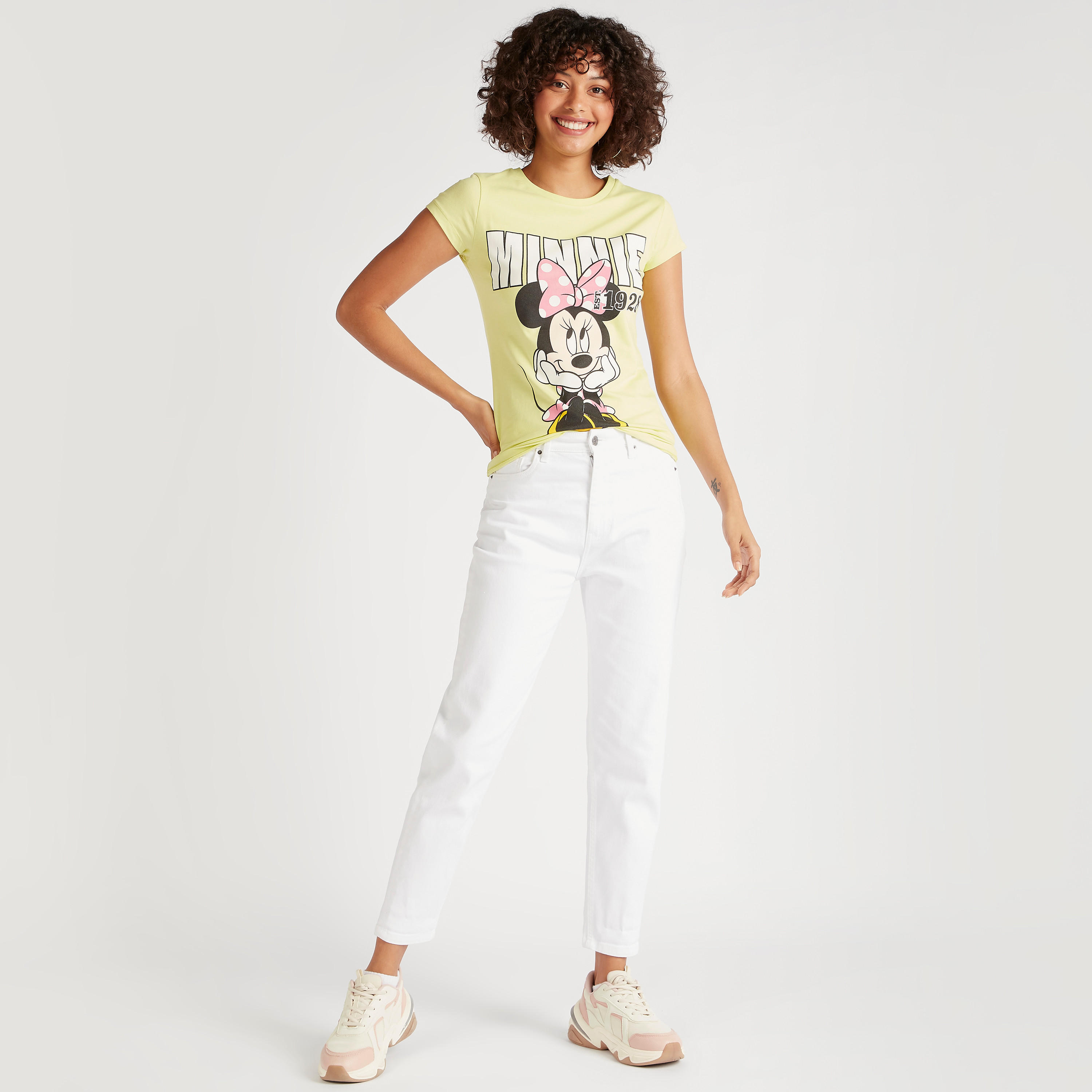 تيشيرت بياقة ضيّقة وأكمام كاب وطبعات ميني ماوس-women-clothing-tshirts-image-2