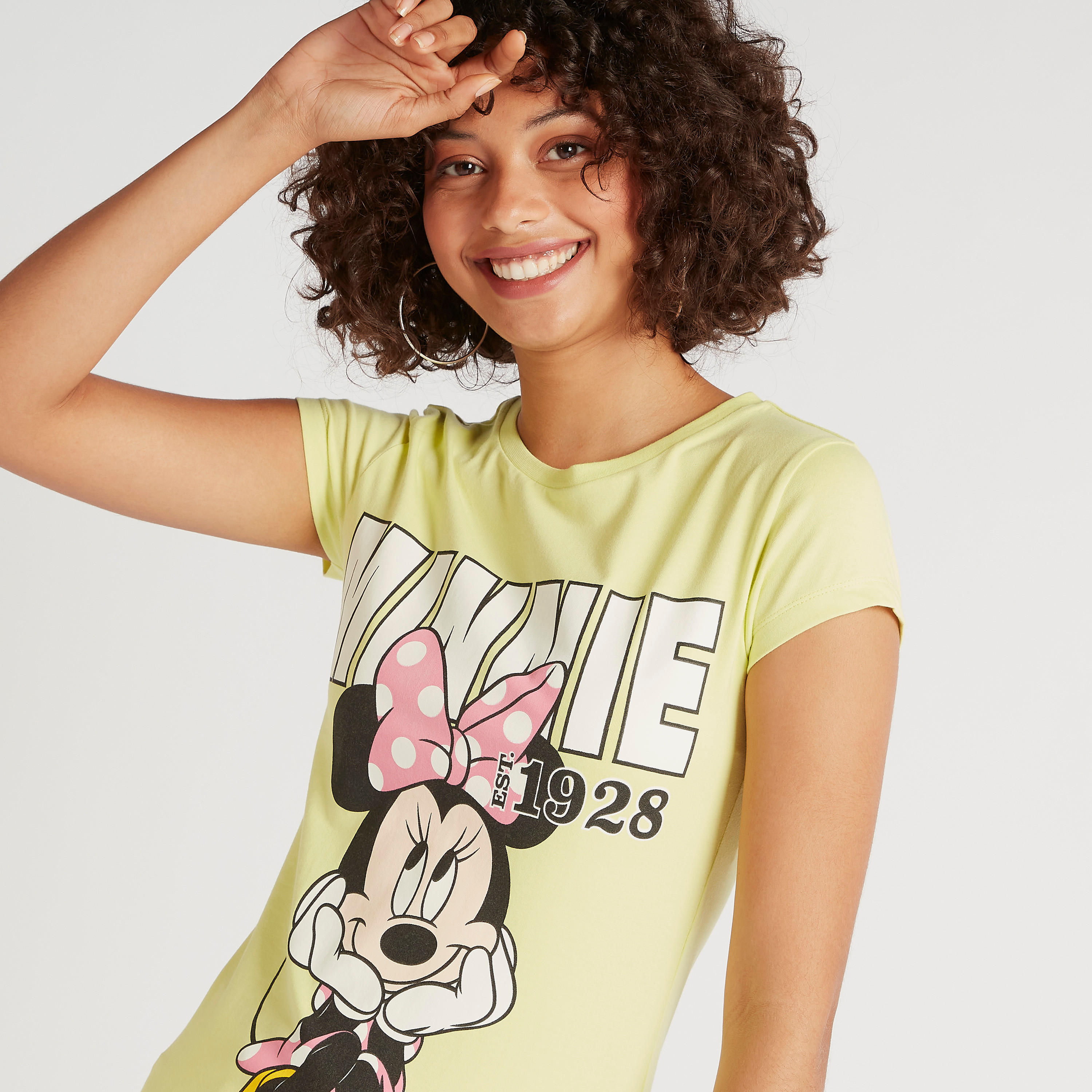 تيشيرت بياقة ضيّقة وأكمام كاب وطبعات ميني ماوس-women-clothing-tshirts-image-3