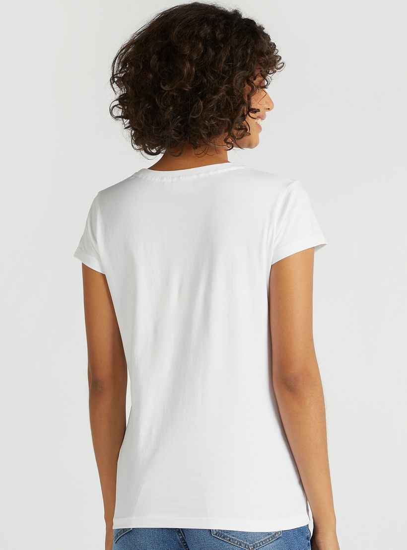 تيشيرت بأكمام كاب وياقة ضيّقة وطبعات باور باف جيرلز-women-clothing-tshirts-image-4
