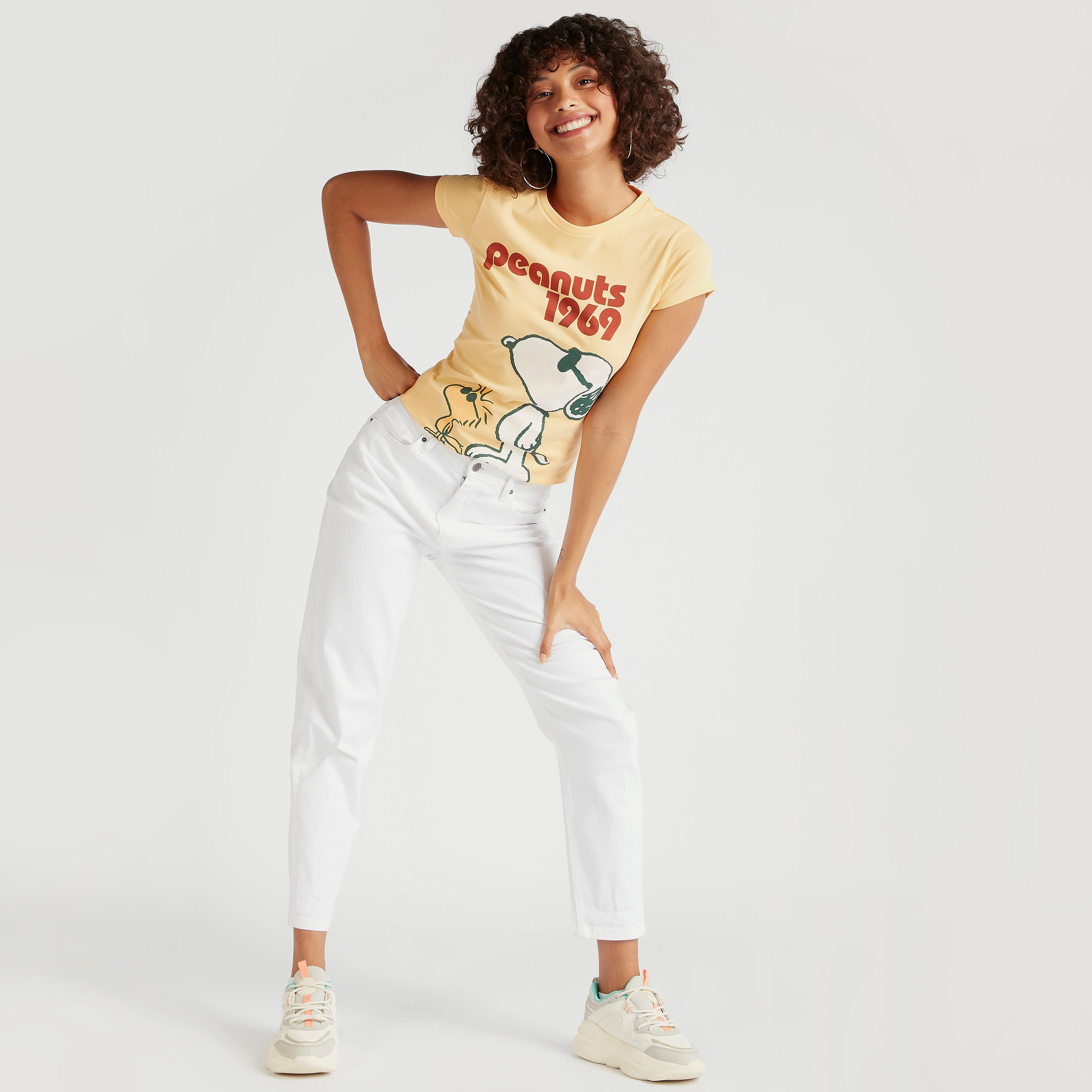Peanuts Print T-shirt with Cap Sleeves and Crew Neck-women-clothing-tshirts-image-2