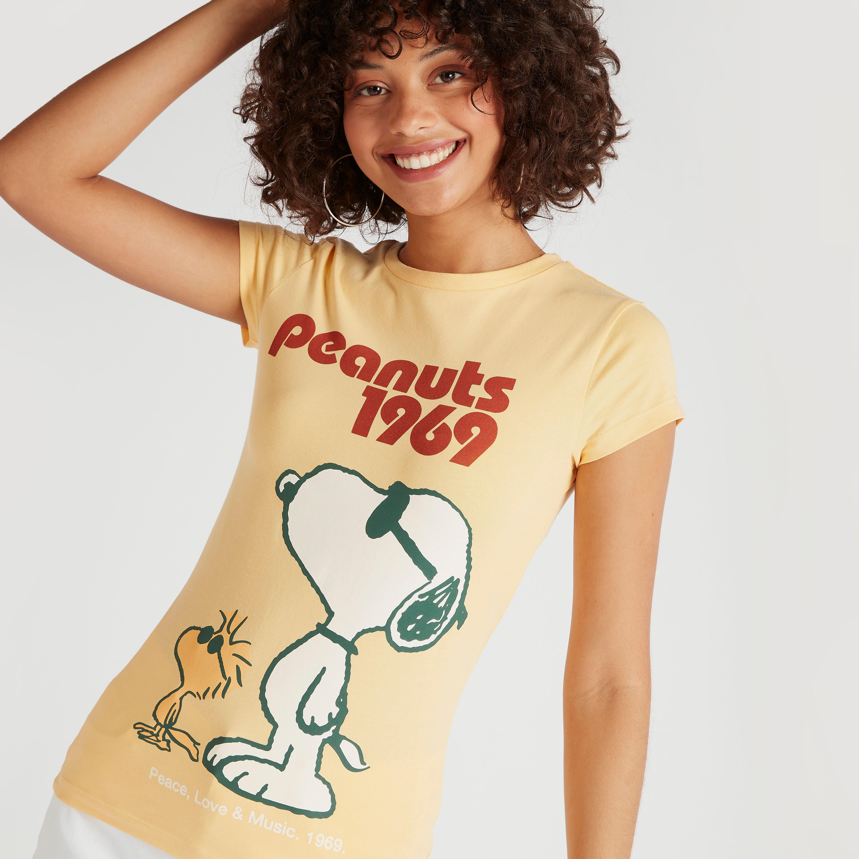 Peanuts Print T-shirt with Cap Sleeves and Crew Neck-women-clothing-tshirts-image-3