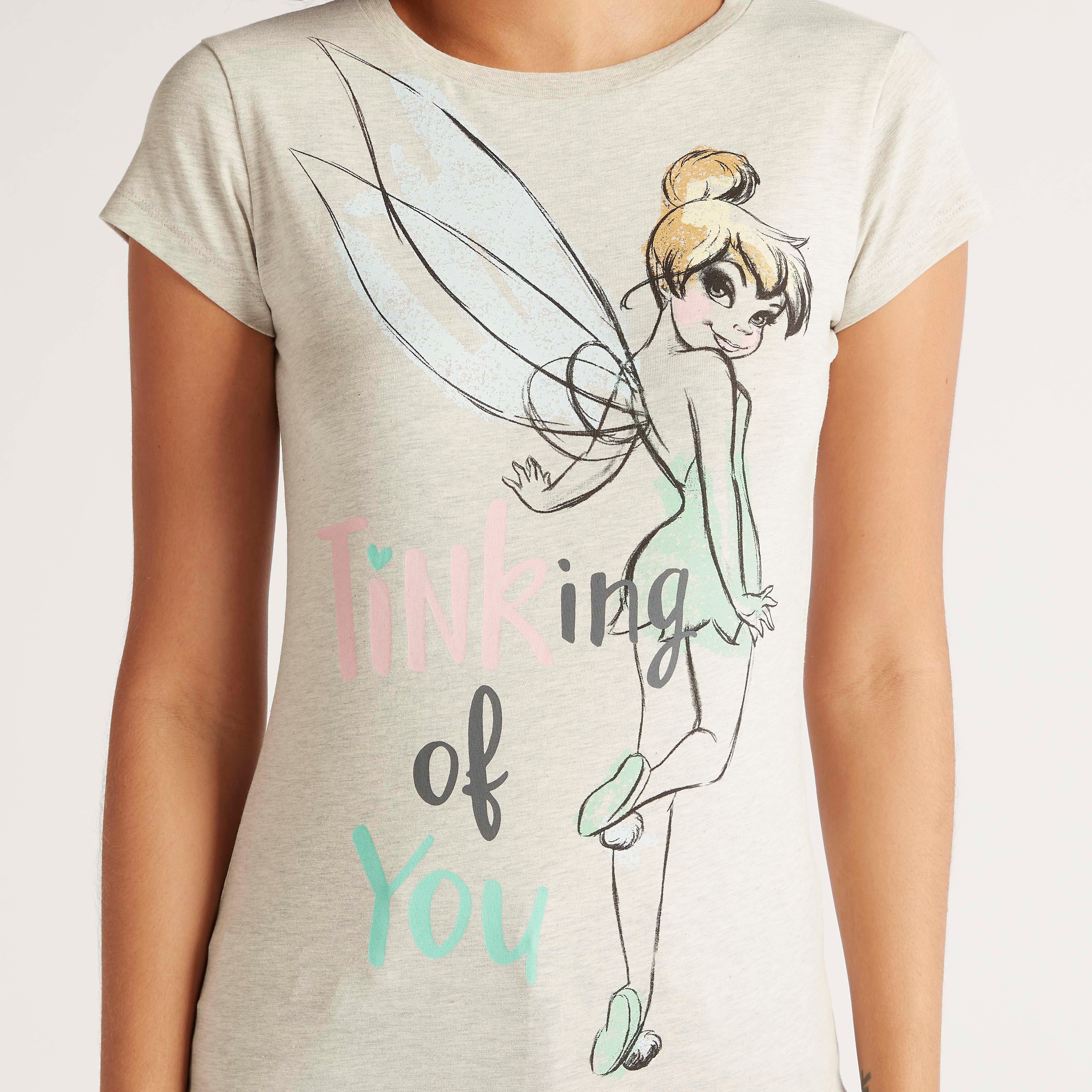 تيشيرت بياقة ضيّقة وأكمام كاب وطبعات تينكربيل-women-clothing-tshirts-image-3