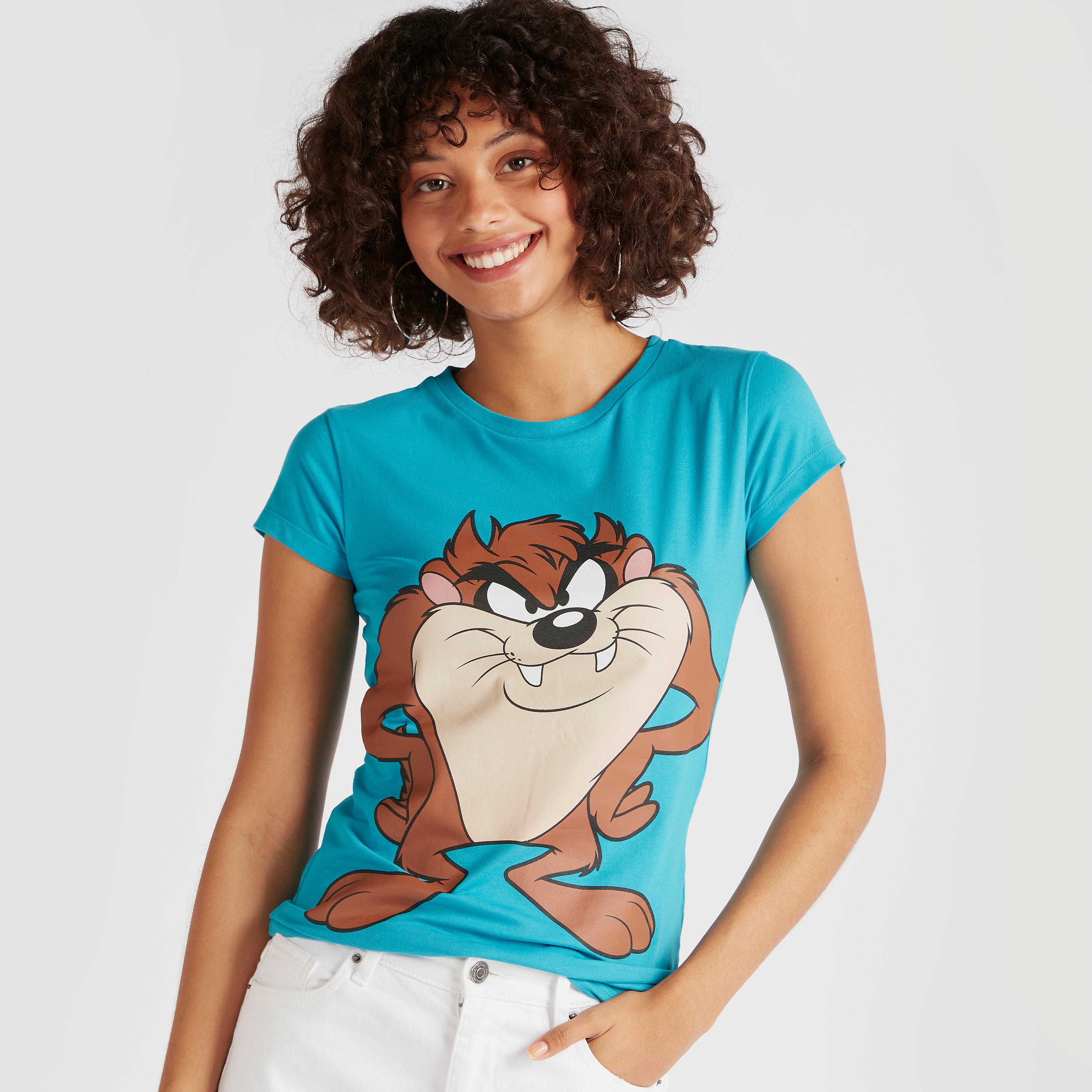 تيشيرت بياقة ضيقة وأكمام كاب وطبعات لوني تيونر-women-clothing-tshirts-image-3