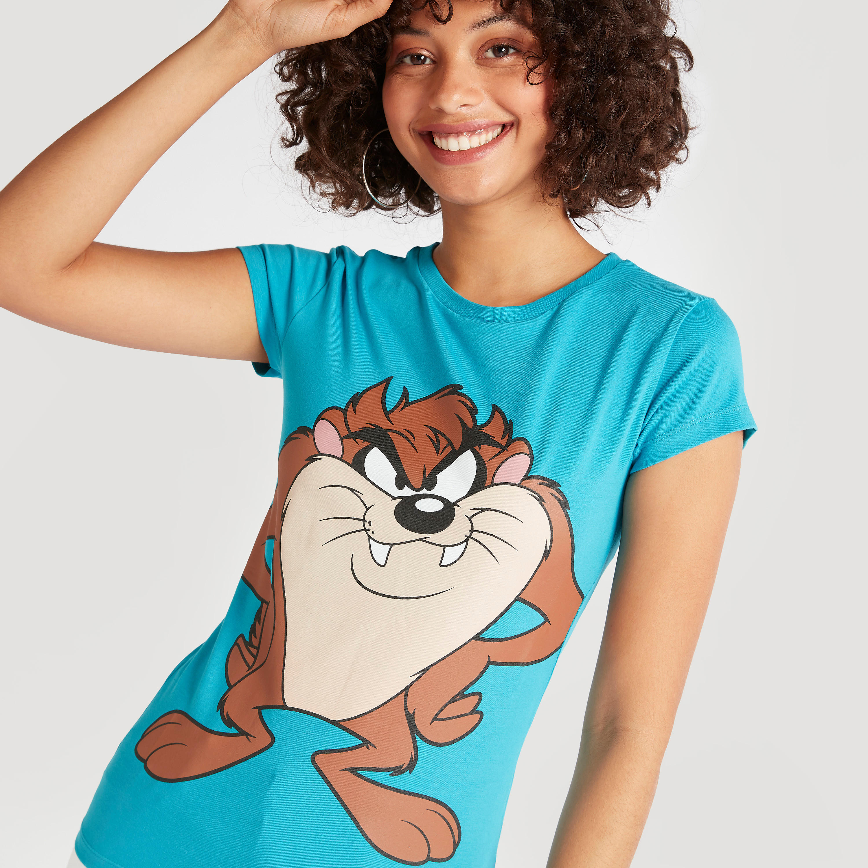 تيشيرت بياقة ضيقة وأكمام كاب وطبعات لوني تيونر-women-clothing-tshirts-image-5