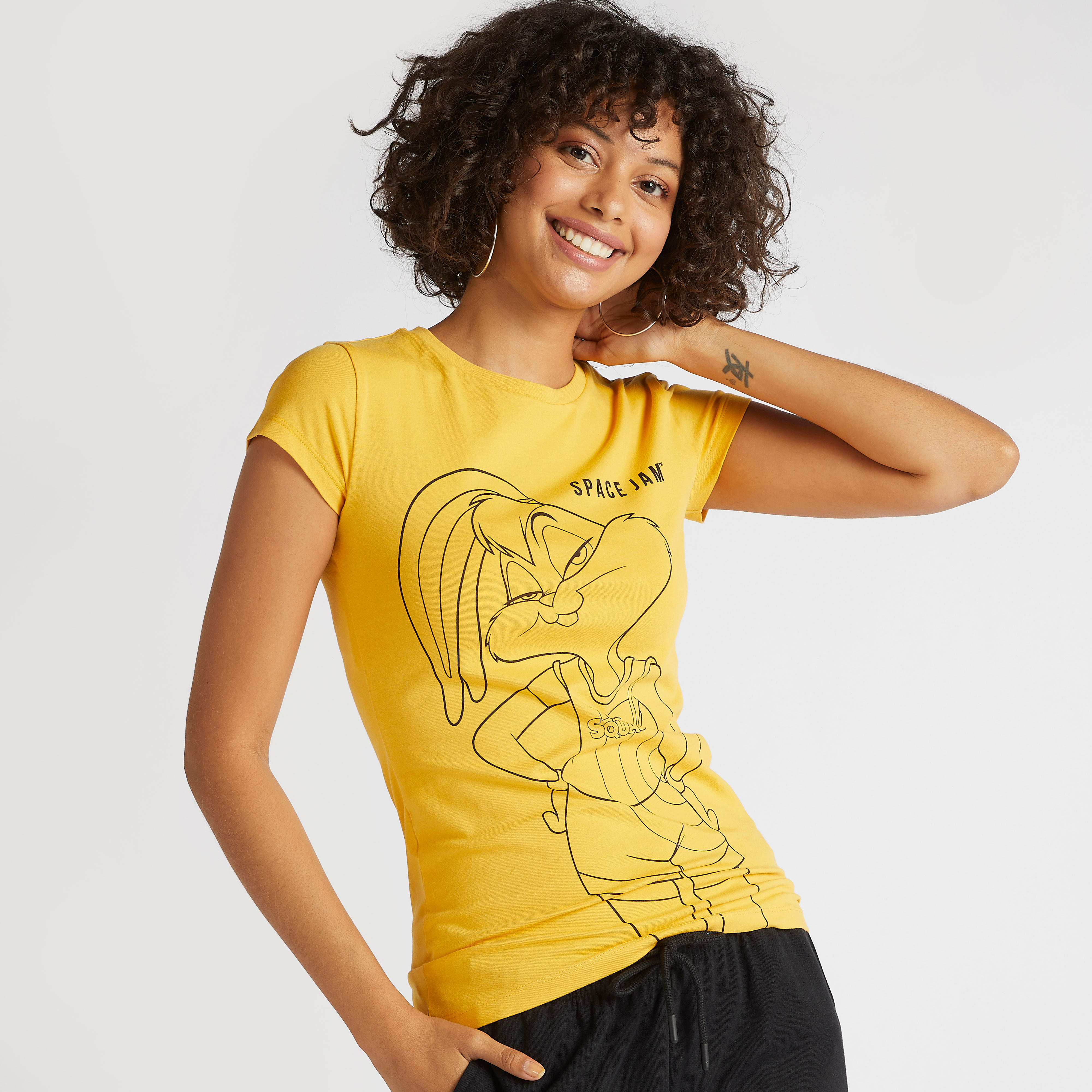 Lola Bunny Print Crew Neck T-shirt with Cap Sleeves-women-clothing-tshirts-image-1