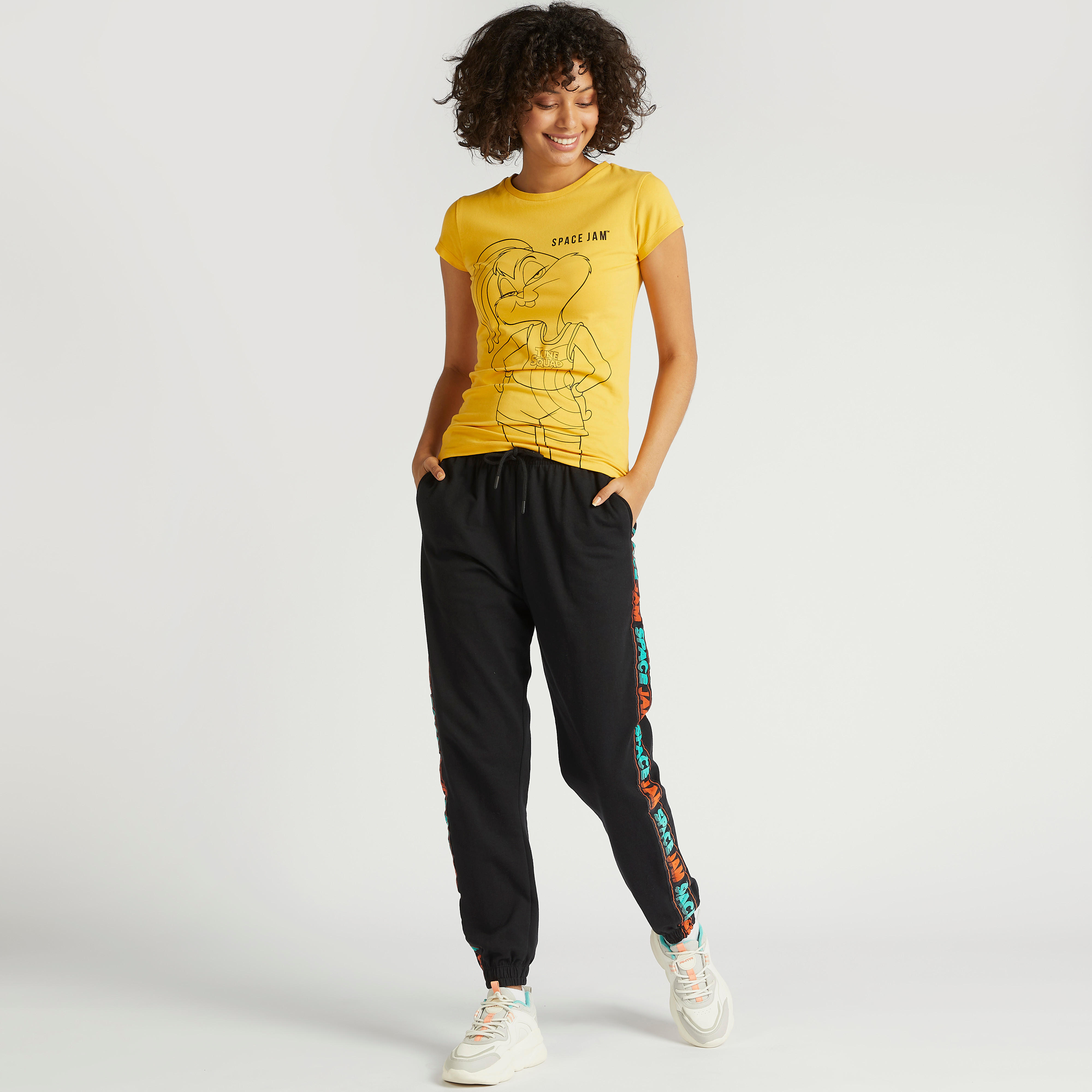 Lola Bunny Print Crew Neck T-shirt with Cap Sleeves-women-clothing-tshirts-image-2