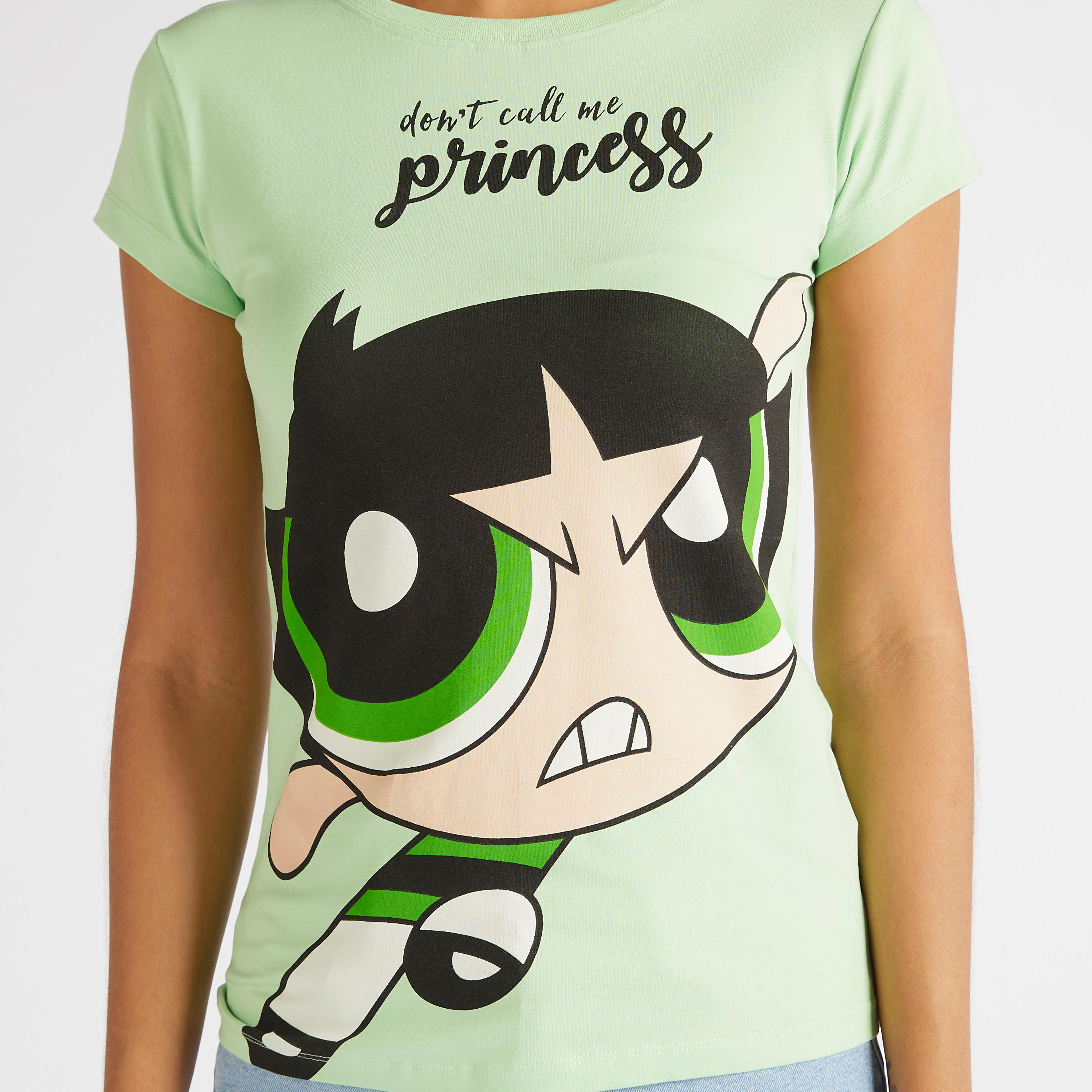 تيشيرت  بياقة ضيقة وطبعات باور باف جيرلز-women-clothing-tshirts-image-3