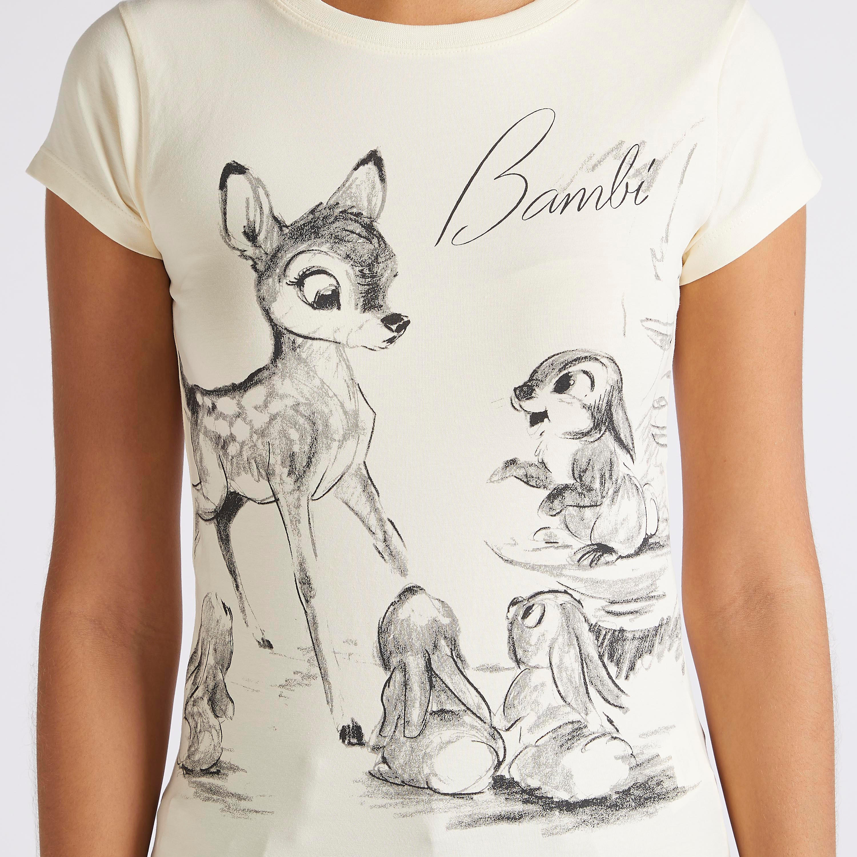 تيشيرت بياقة ضيقَة وأكمام كاب وطبعات بامبي-women-clothing-tshirts-image-3