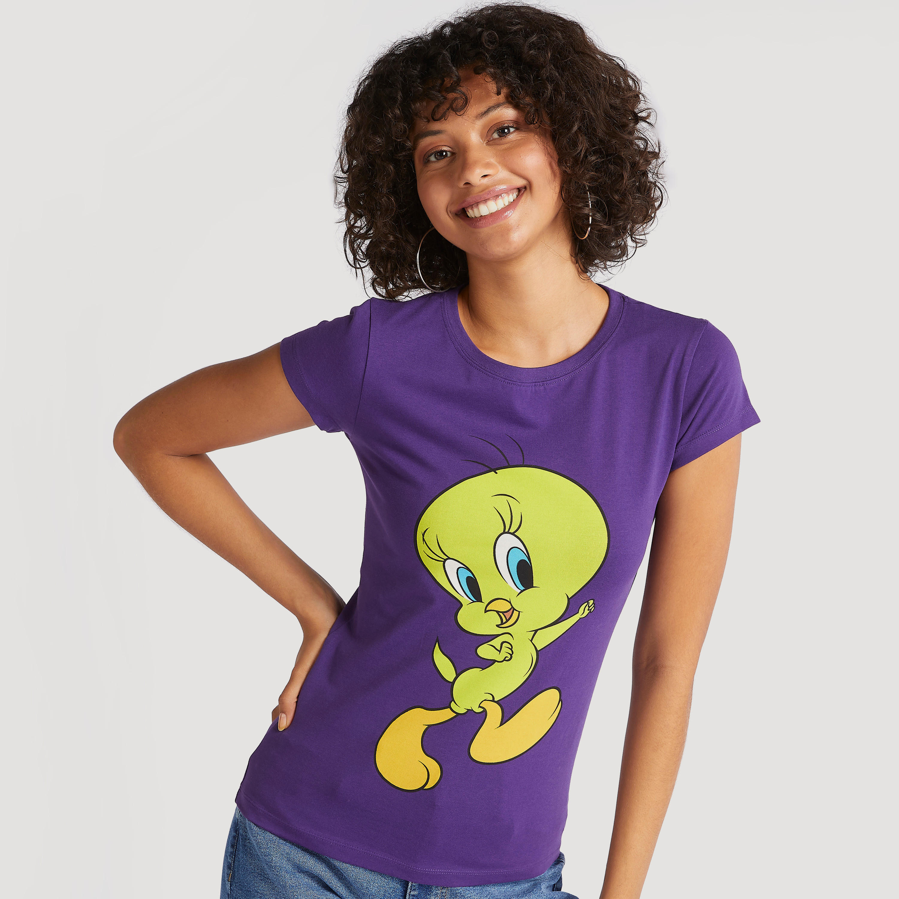 Tweety Print T-shirt with Crew Neck -women-clothing-tshirts-image-1
