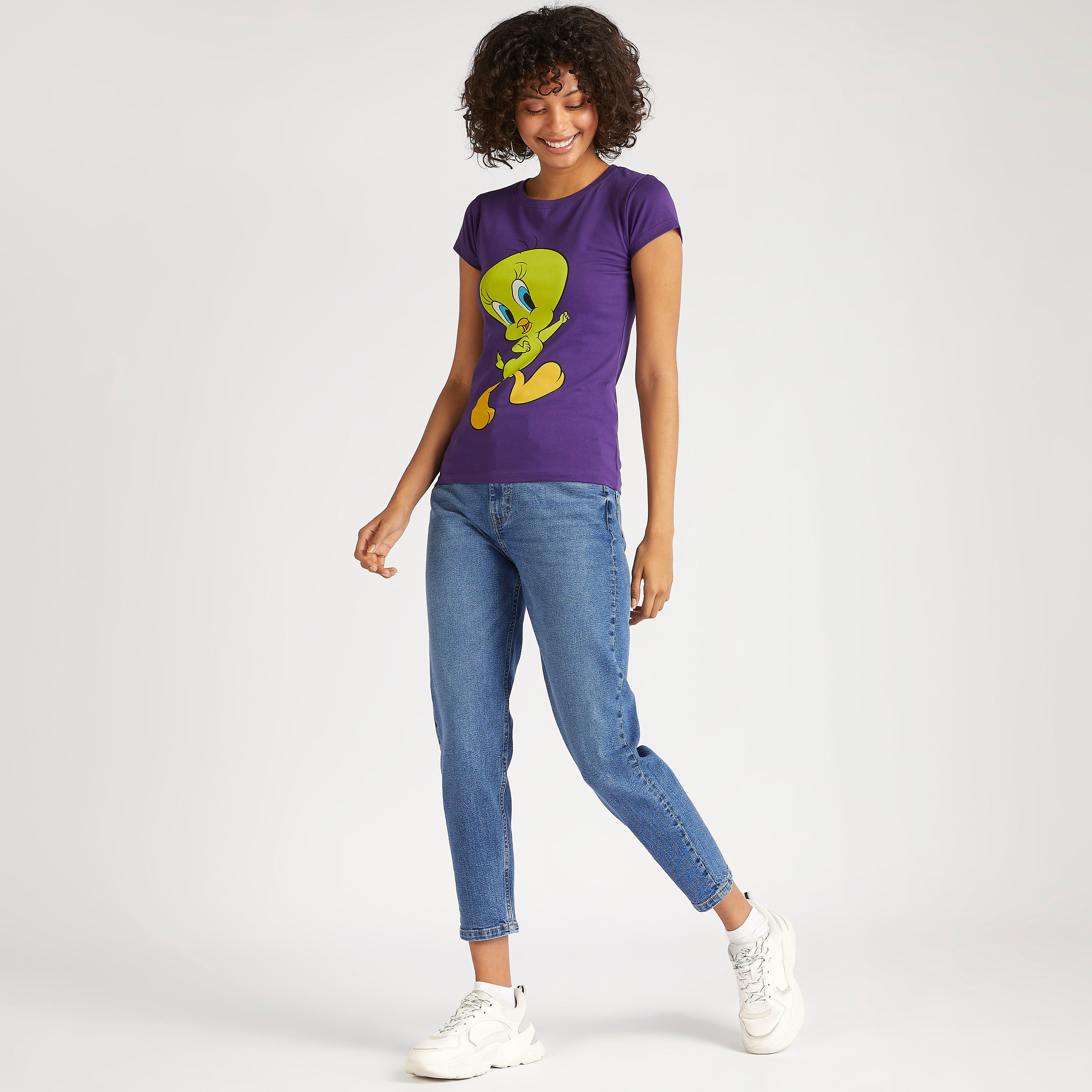 Tweety Print T-shirt with Crew Neck -women-clothing-tshirts-image-2