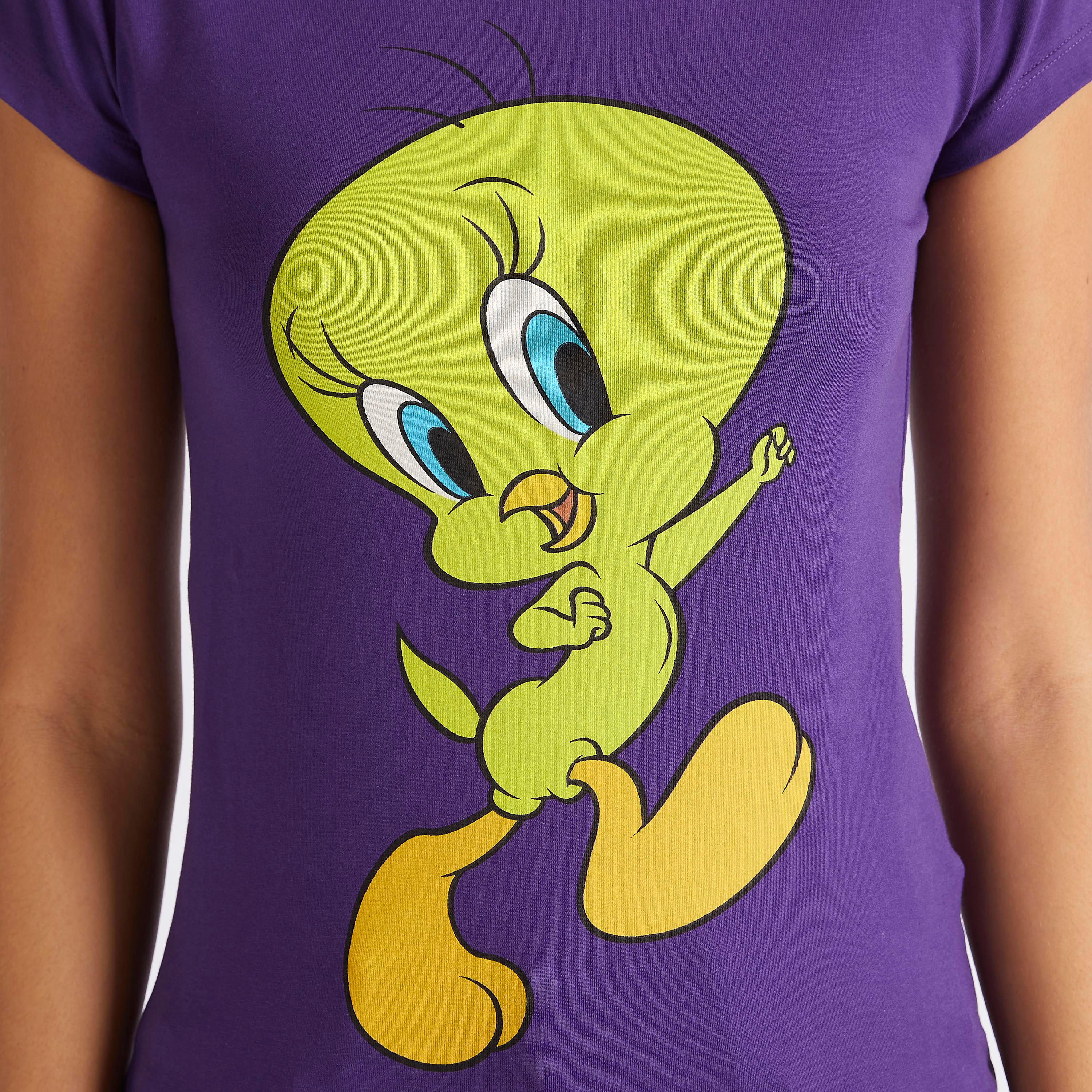 Tweety Print T-shirt with Crew Neck -women-clothing-tshirts-image-3