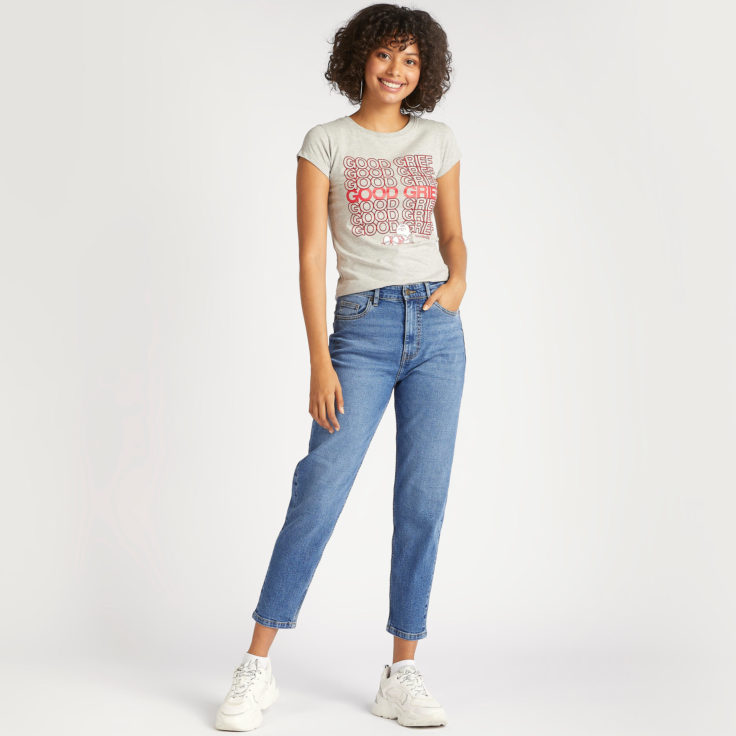 Printed Crew Neck T-shirt with Cap Sleeves-women-clothing-tshirts-image-2