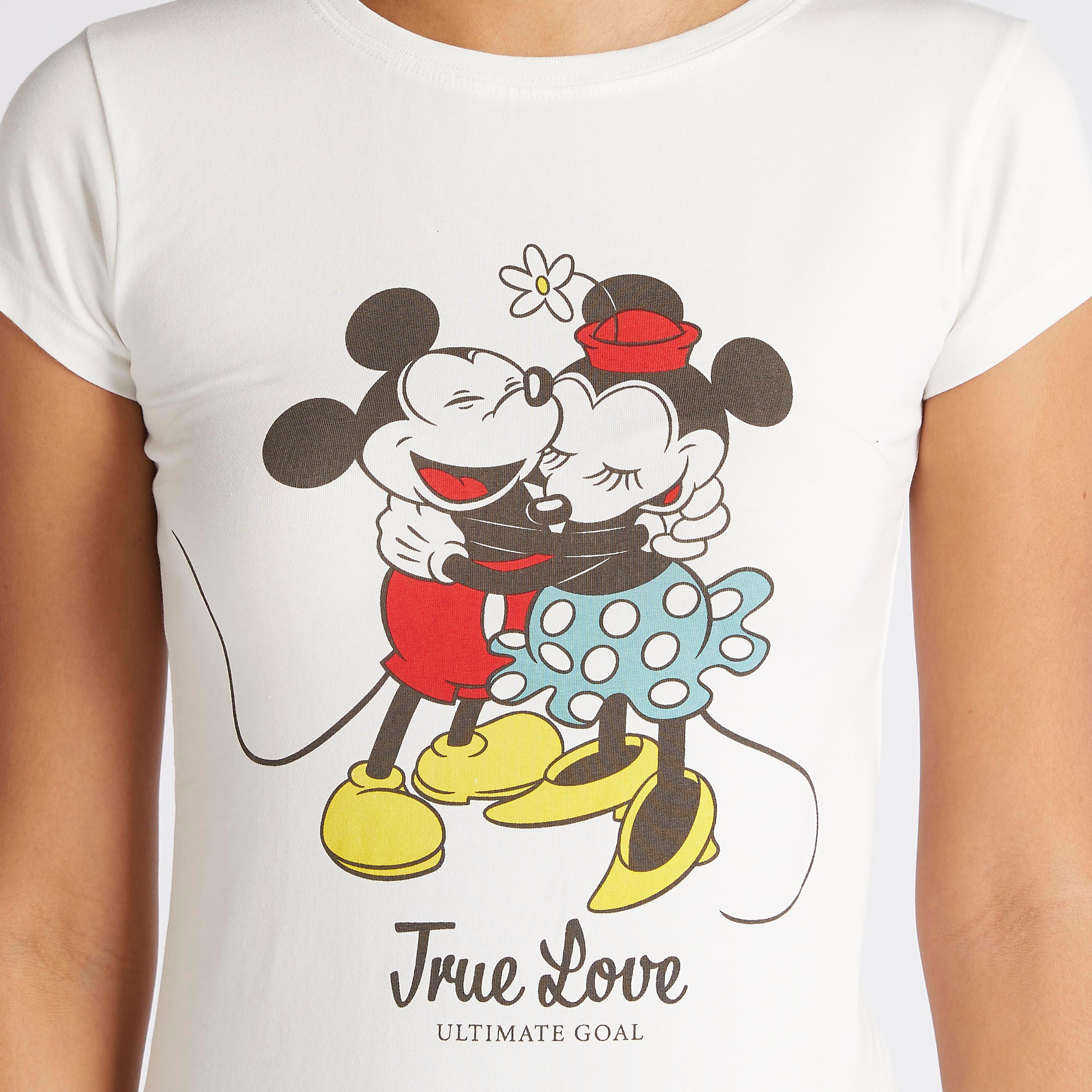 تيشيرت بياقة ضيّقة وأكمام كاب وطبعات ميكي وميني ماوس-women-clothing-tshirts-image-3